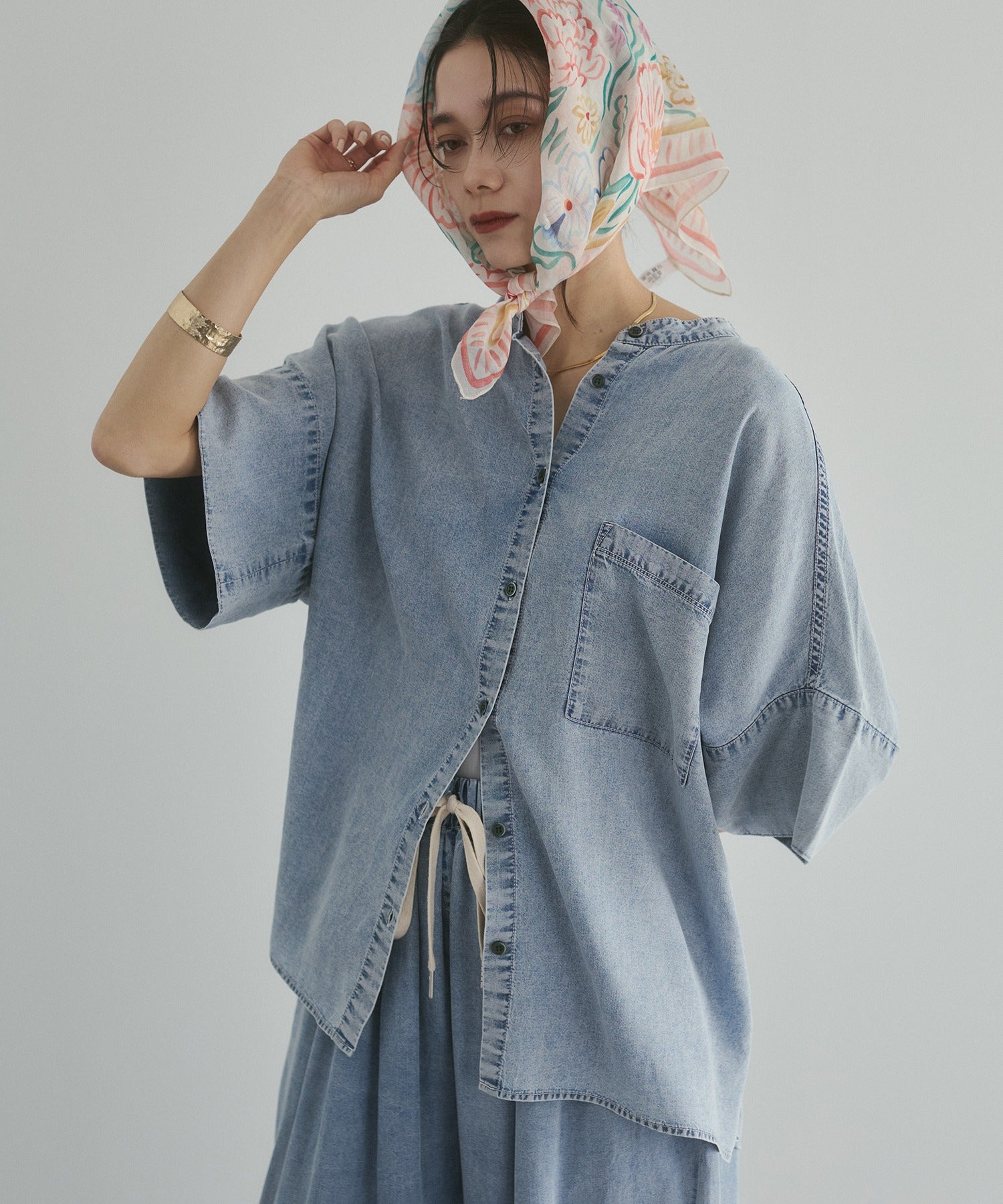 TENCEL DENIM HALF SLEEVE OVERSHIRT