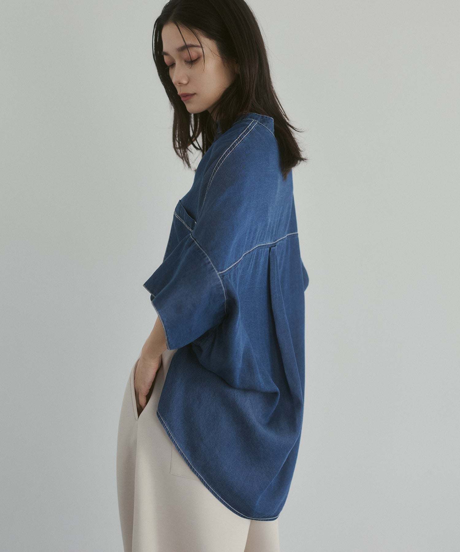 TENCEL DENIM HALF SLEEVE OVERSHIRT