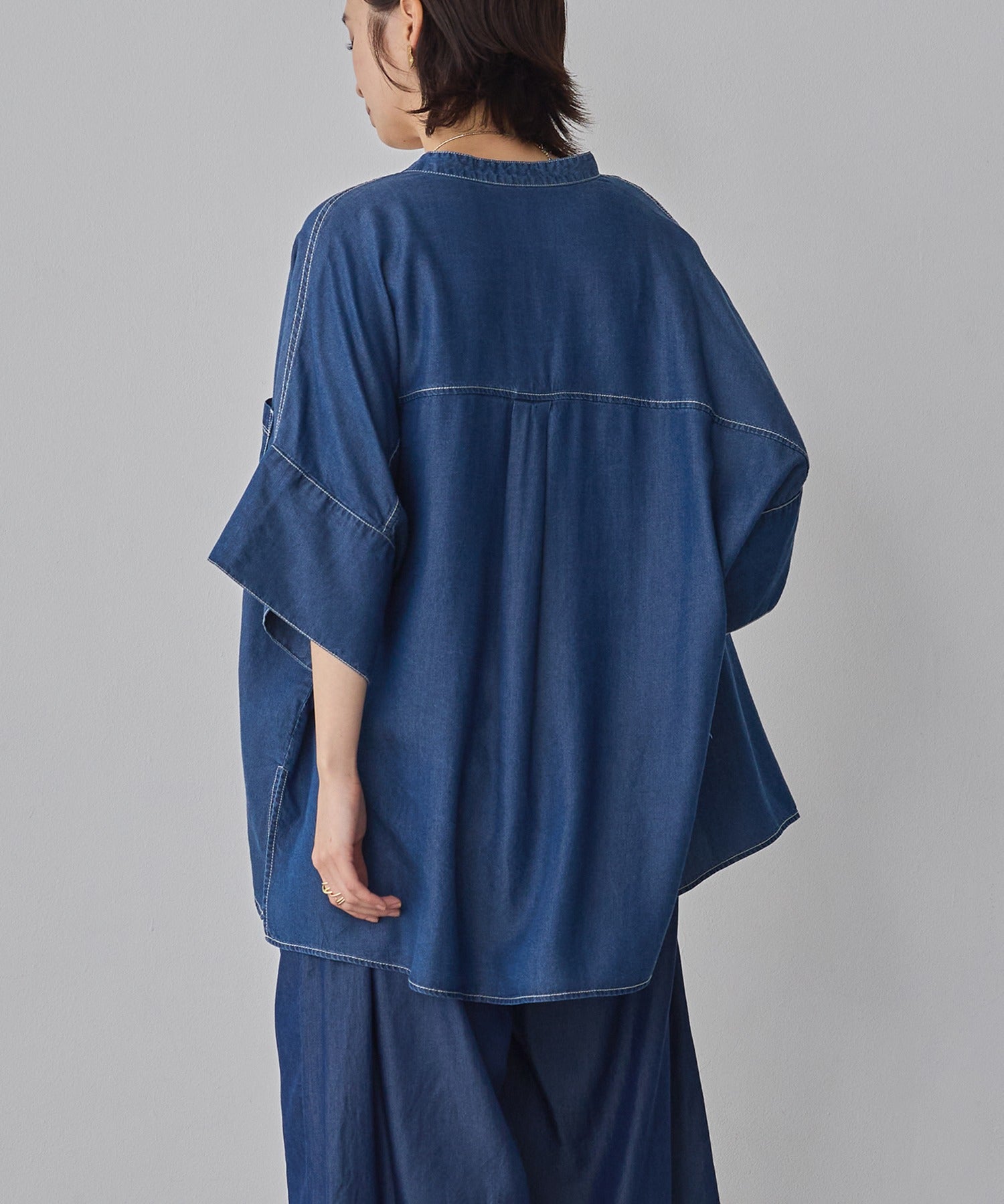 TENCEL DENIM HALF SLEEVE OVERSHIRT