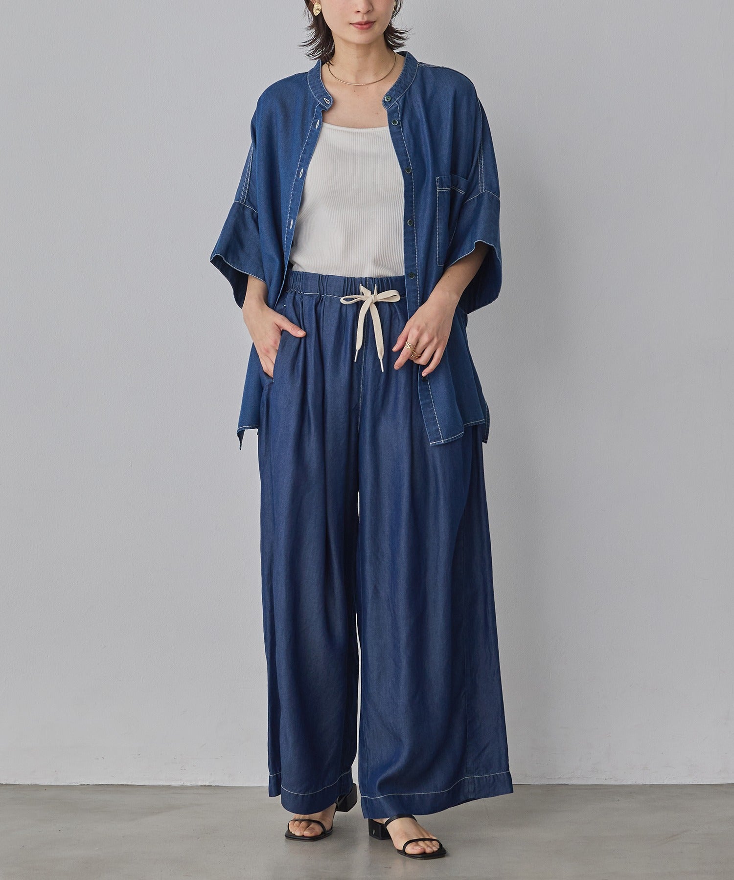 TENCEL DENIM HALF SLEEVE OVERSHIRT