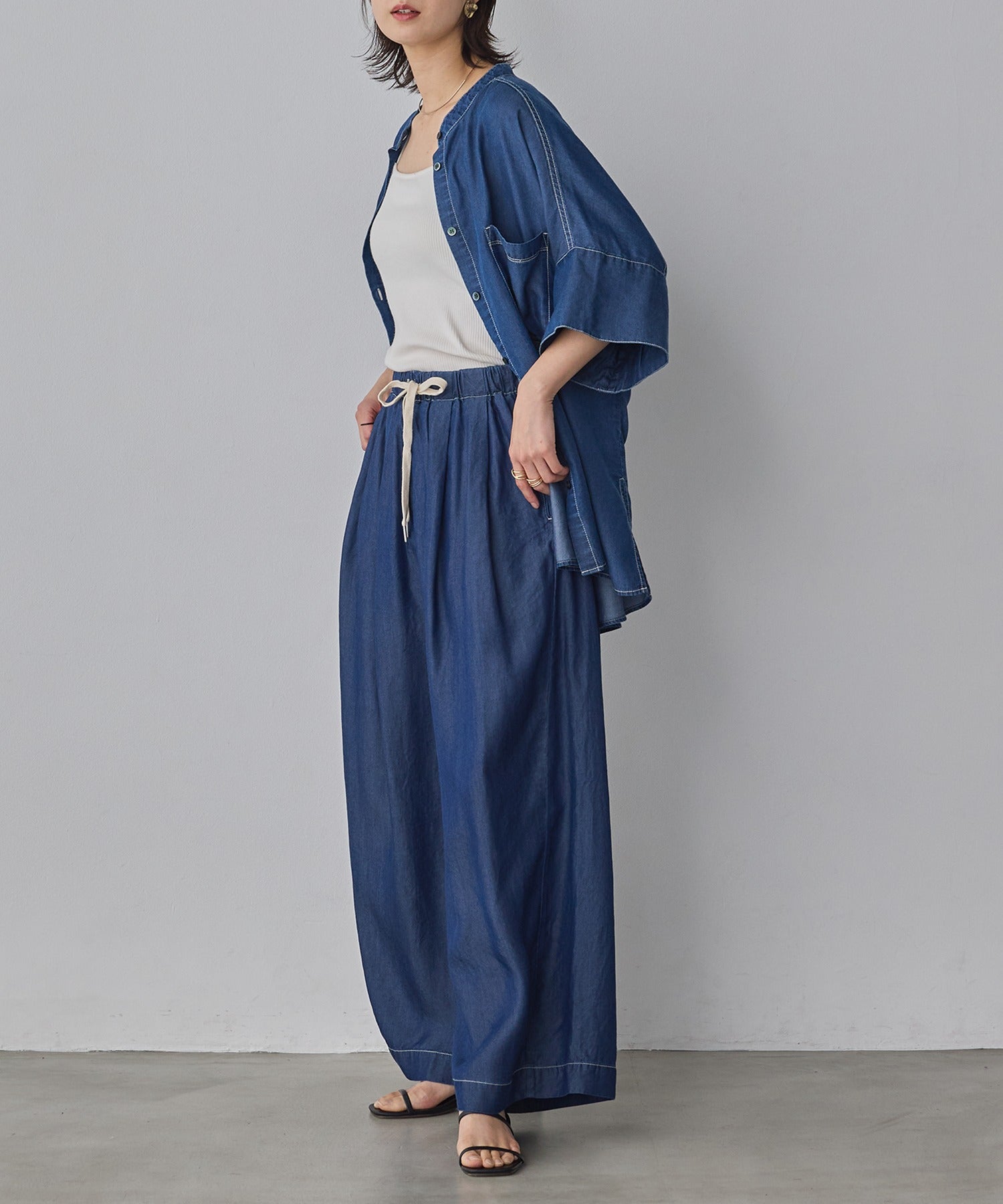 TENCEL DENIM HALF SLEEVE OVERSHIRT