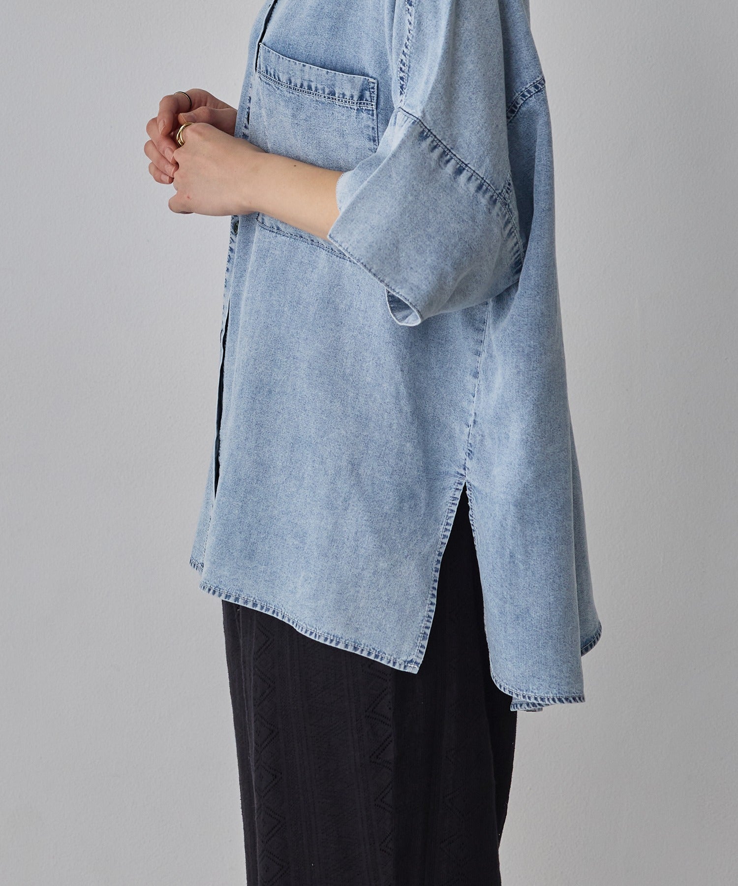 TENCEL DENIM HALF SLEEVE OVERSHIRT