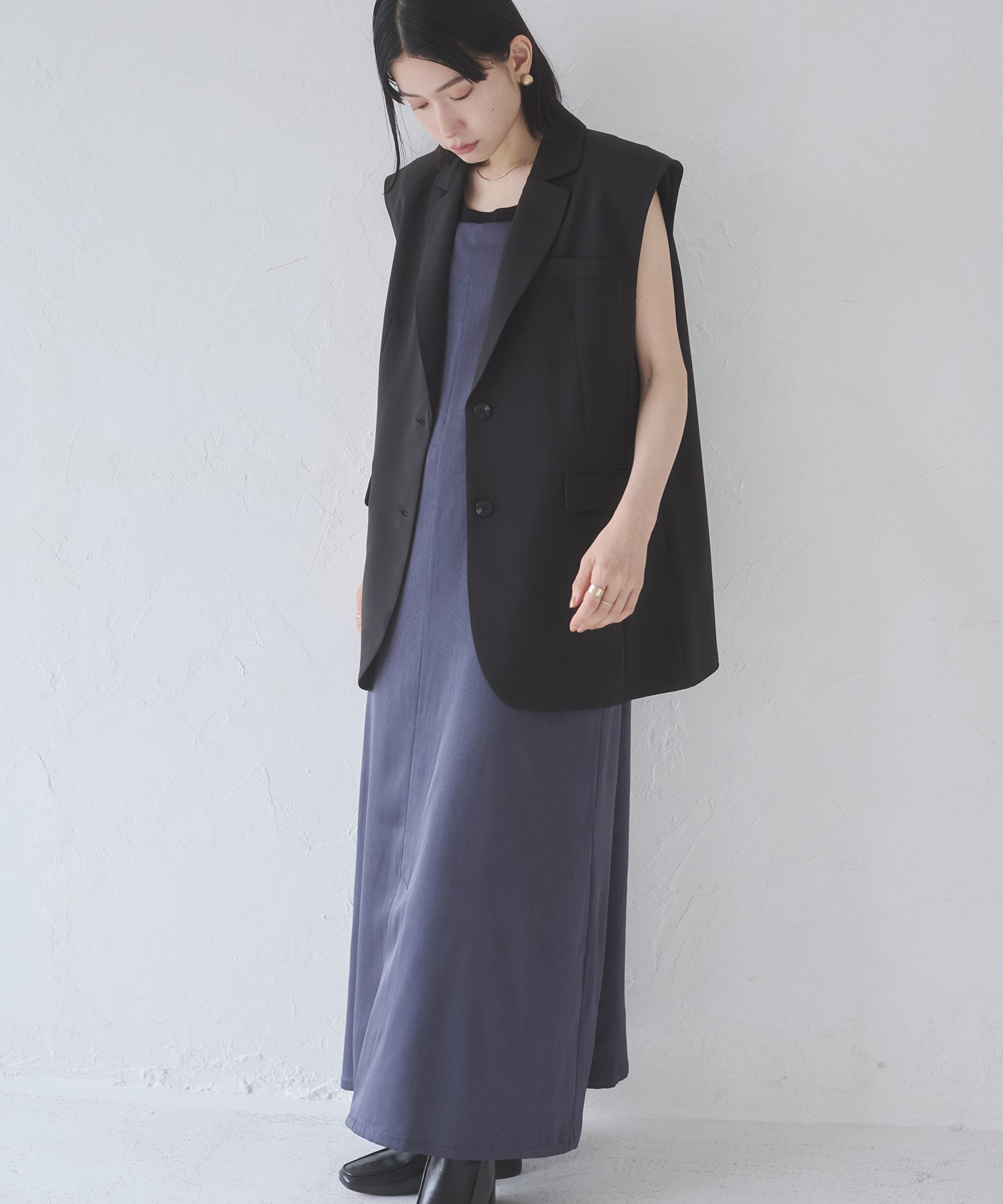 前後2WAY ワッシャーサテン キャミワンピース