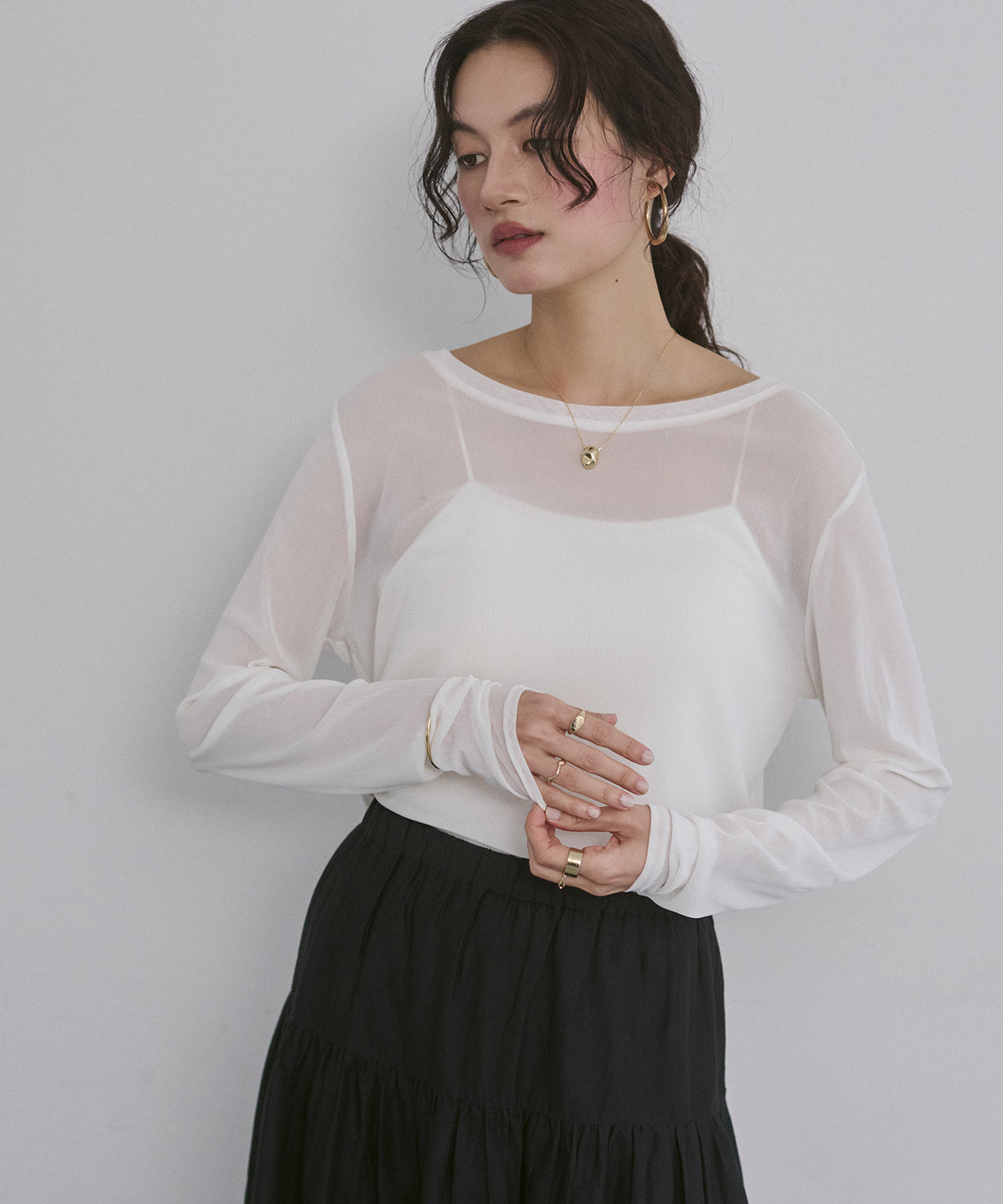 LIMITED] CREW NECK SHEER TOPS