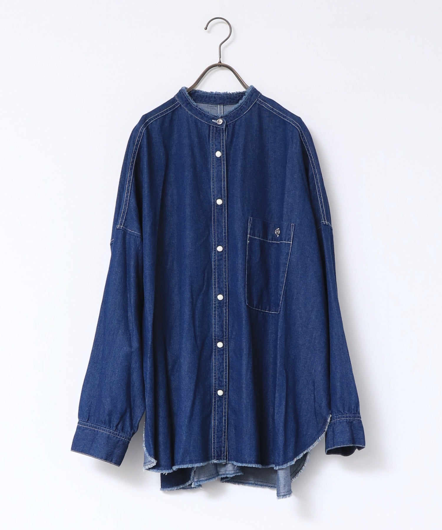 【WEB限定/別注】 バンドカラー オーバーサイズ デニムシャツ