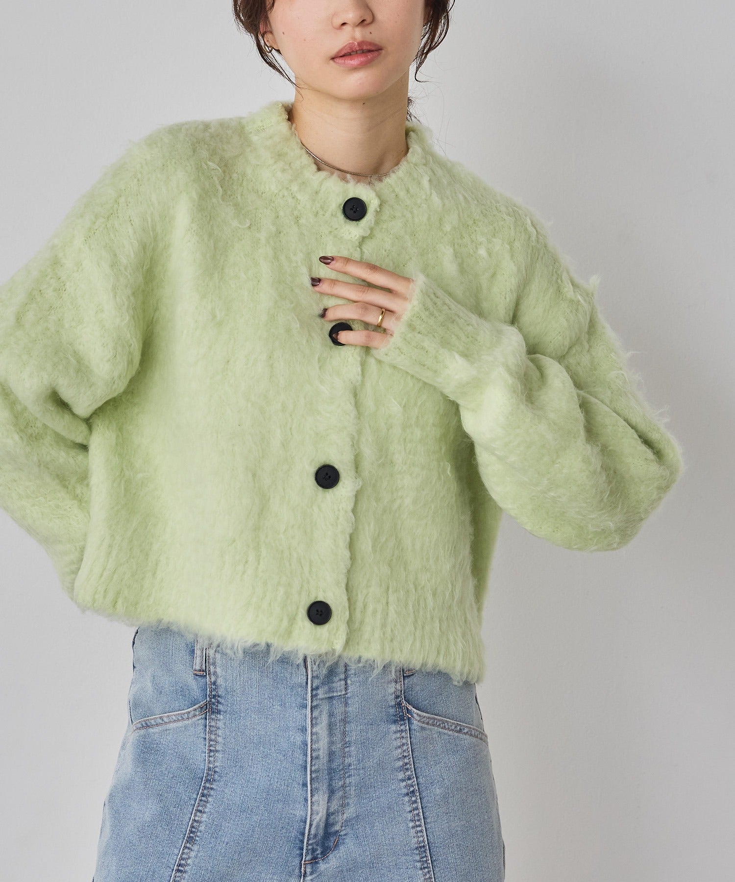 シャギー起毛 ショートカーデ