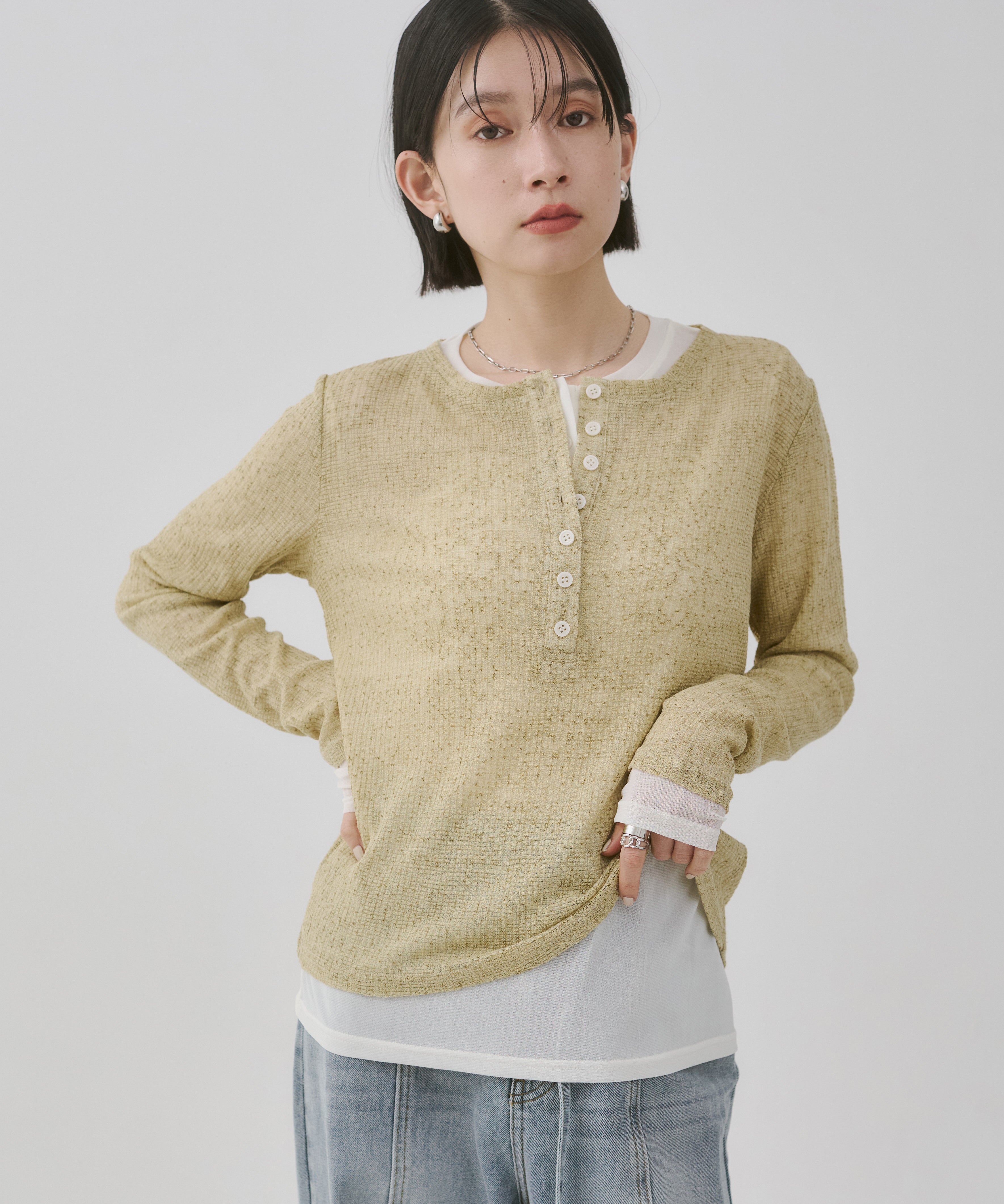 HENRY NECK LAYERED SHEER TOPS