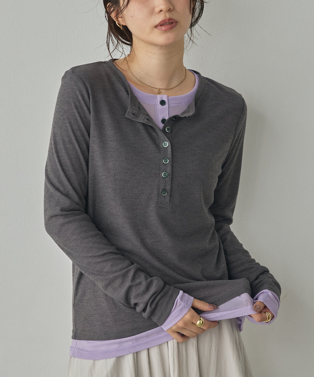 HENRY-NECK LAYERED TOPS