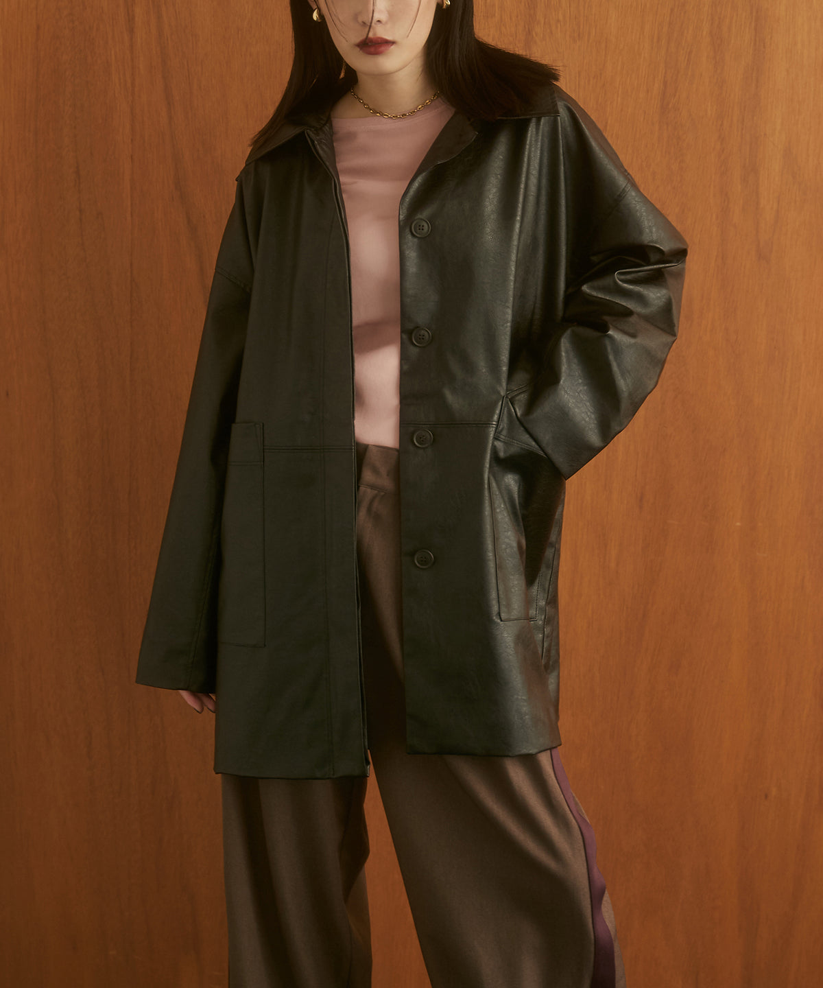 FAUX LEATHER OVERCOAT