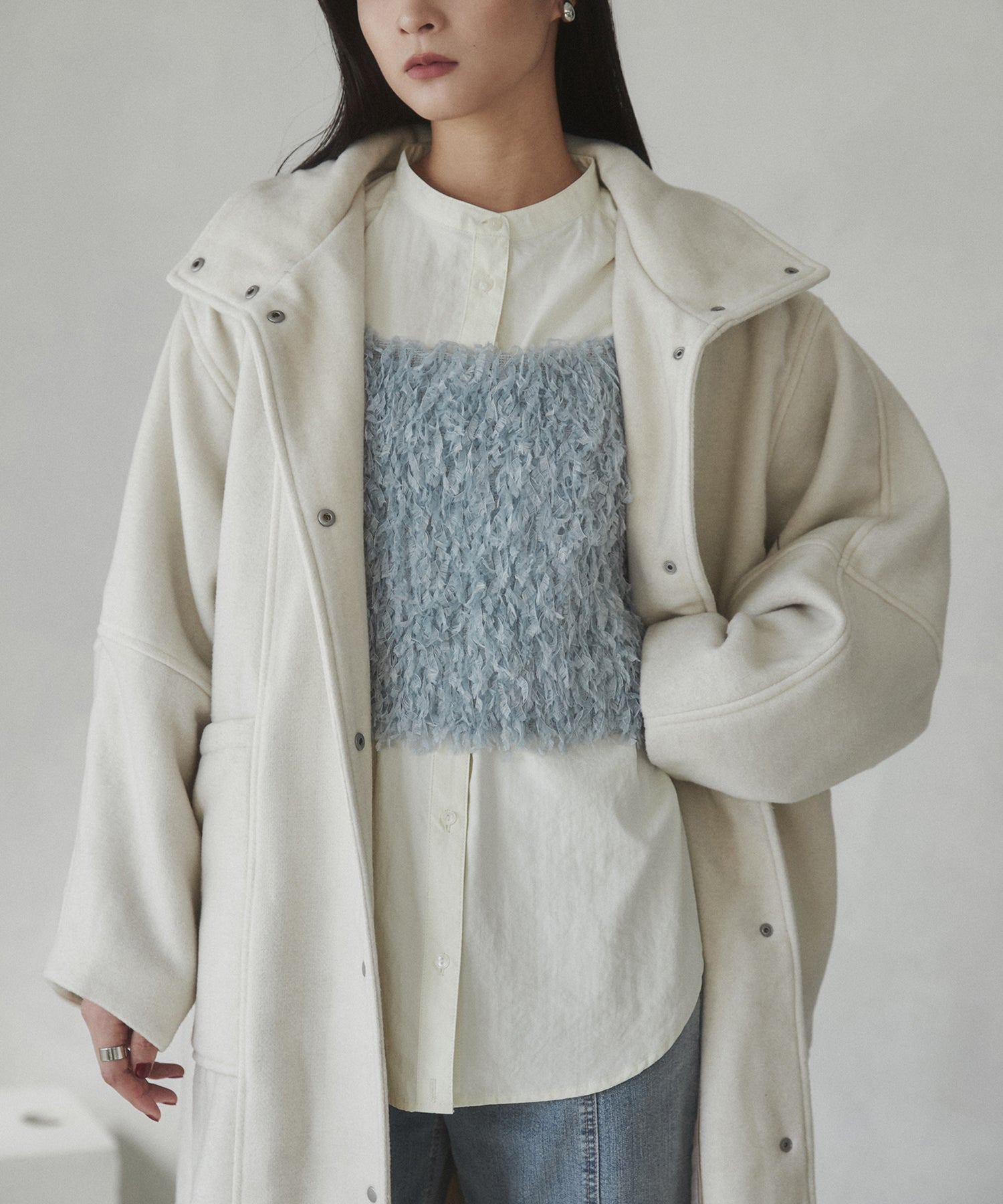 杢ヘリンボーン スタンドカラーコート