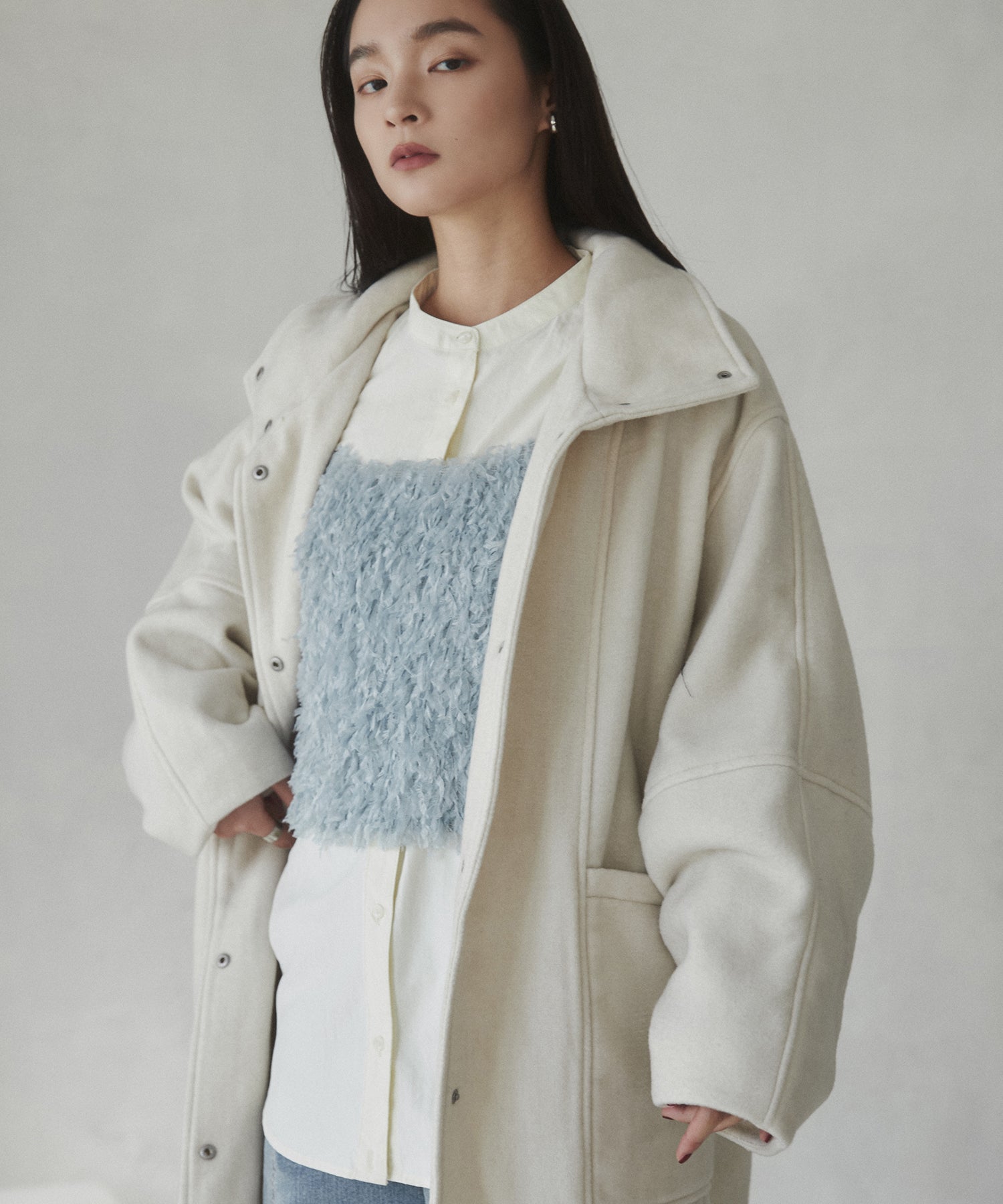 杢ヘリンボーン スタンドカラーコート