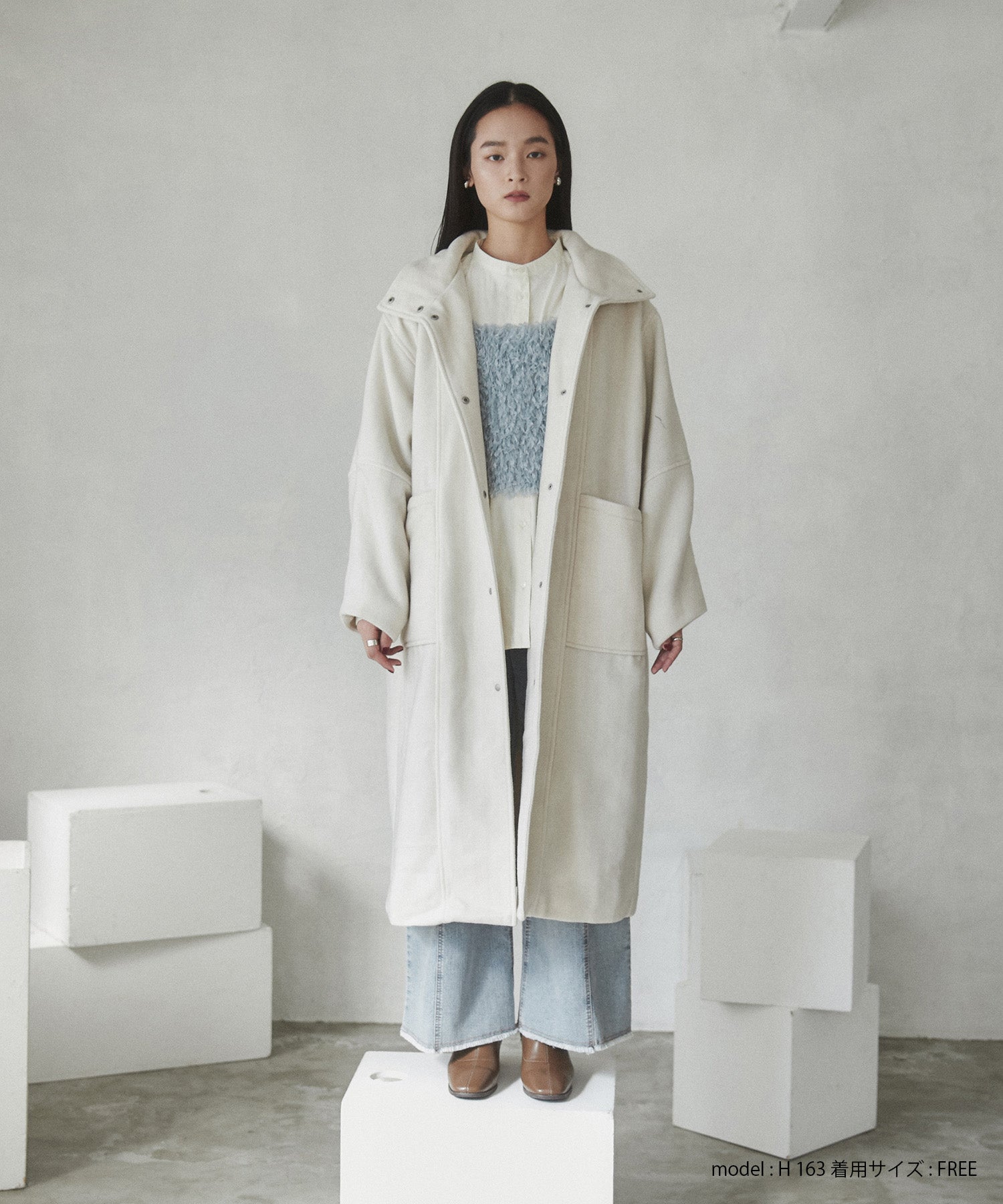 杢ヘリンボーン スタンドカラーコート