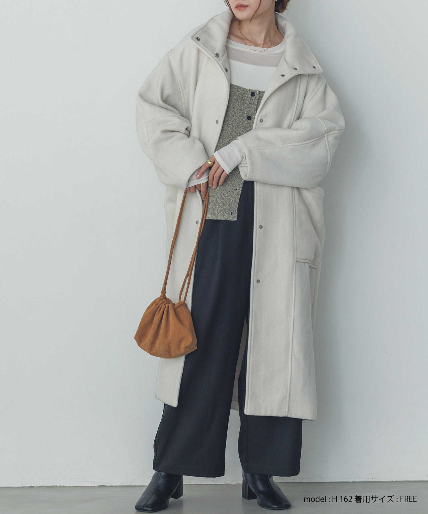 杢ヘリンボーン スタンドカラーコート