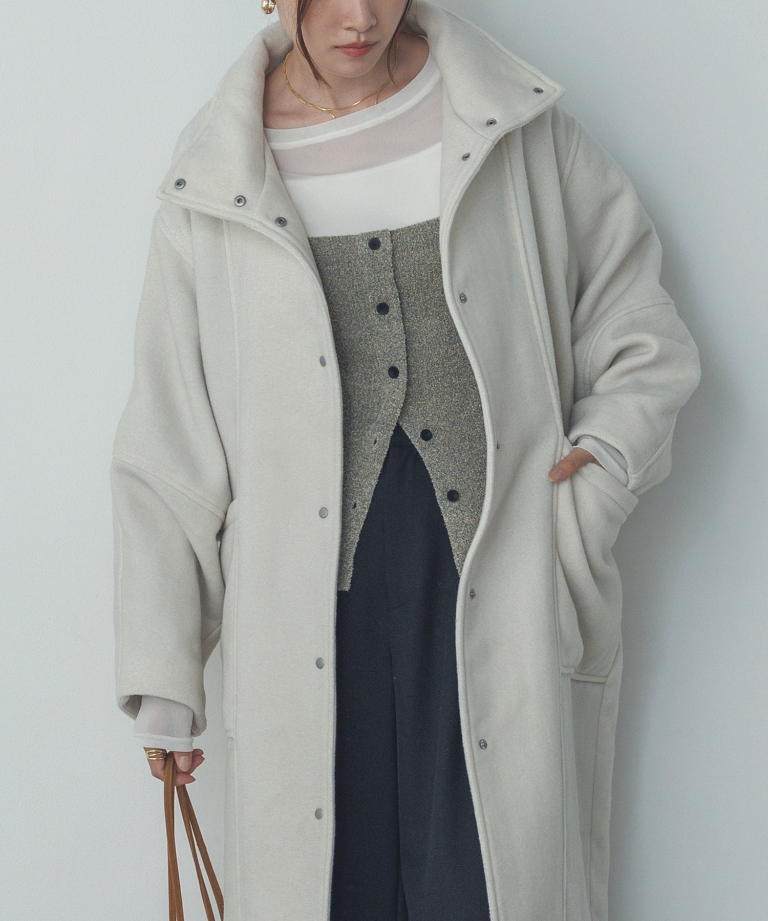 杢ヘリンボーン スタンドカラーコート