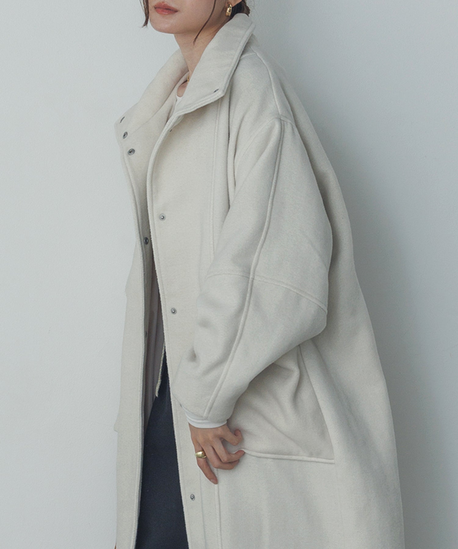 杢ヘリンボーン スタンドカラーコート