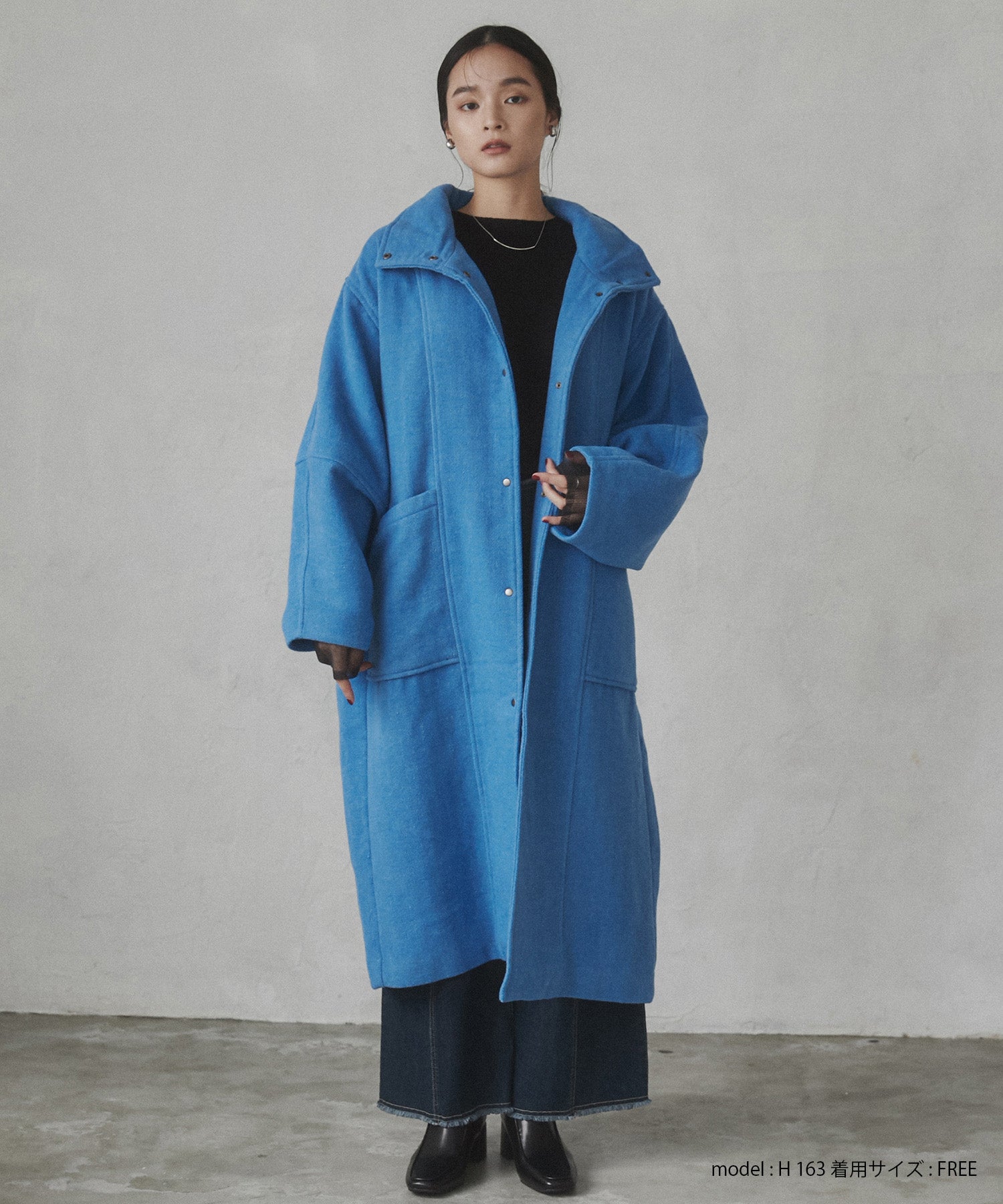 杢ヘリンボーン スタンドカラーコート