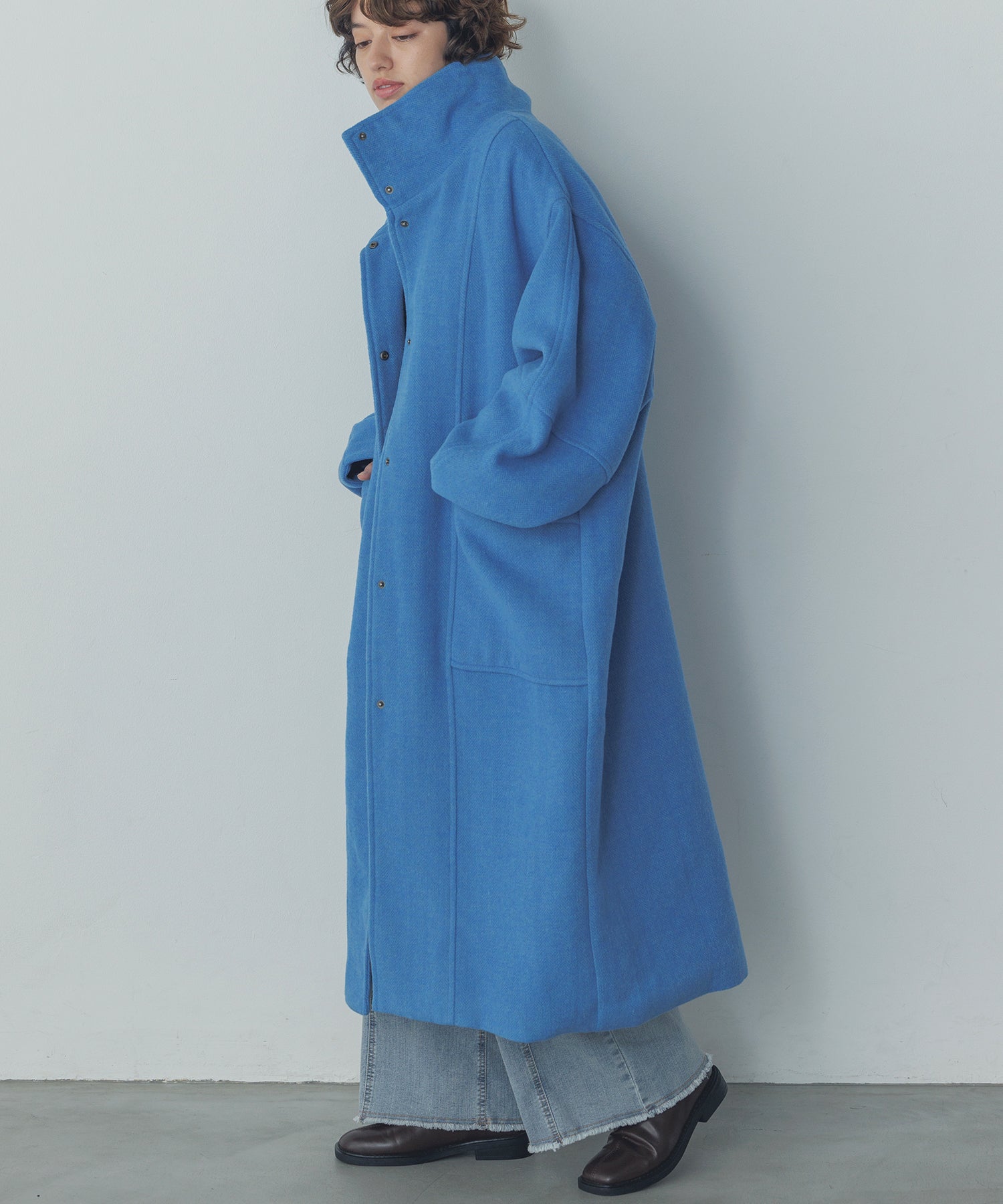 杢ヘリンボーン スタンドカラーコート