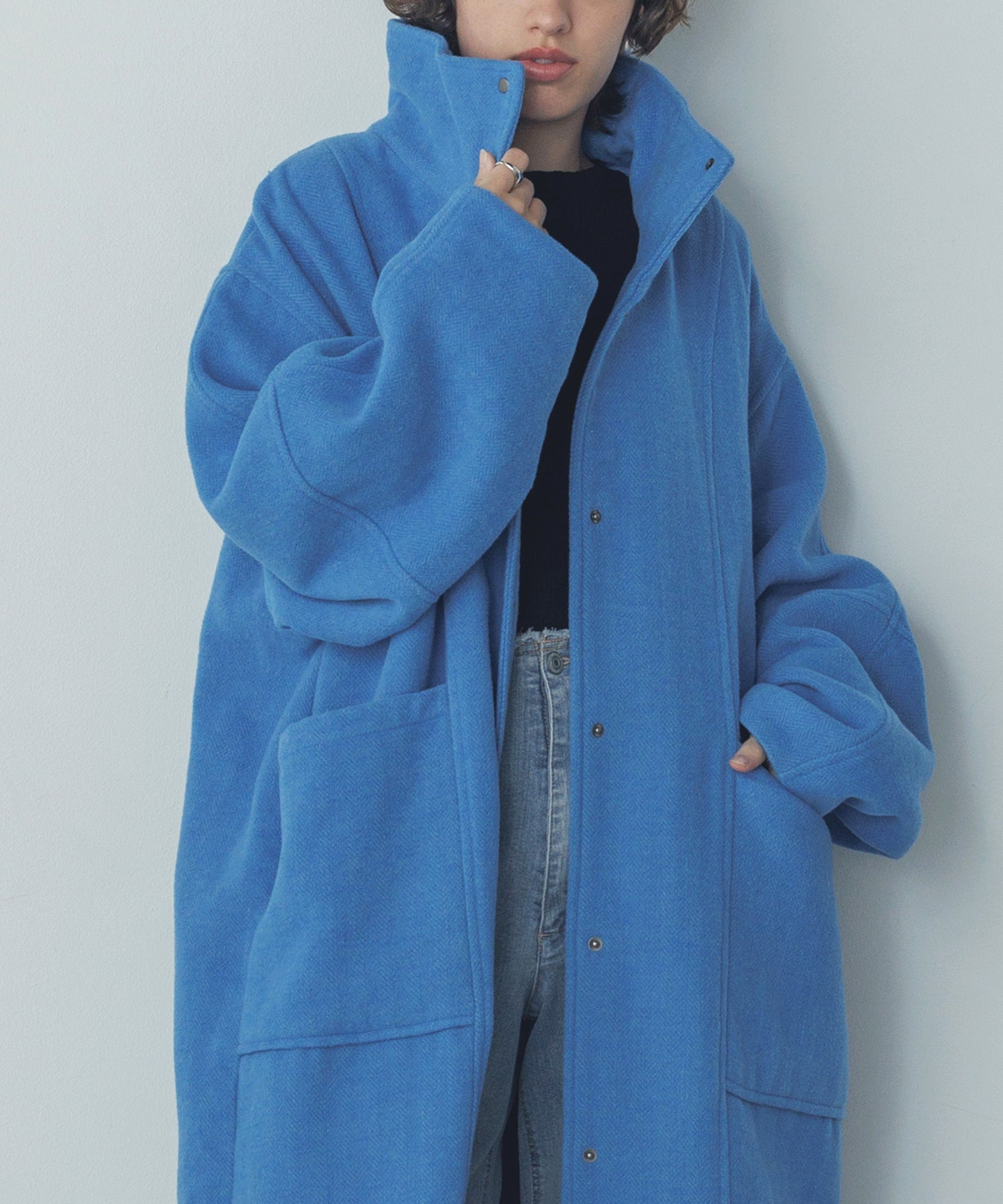 杢ヘリンボーン スタンドカラーコート