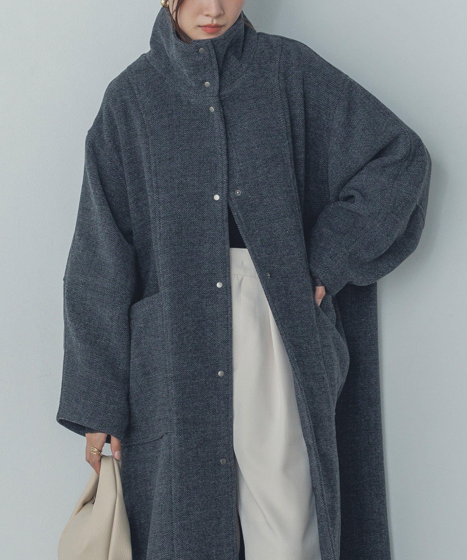 杢ヘリンボーン スタンドカラーコート