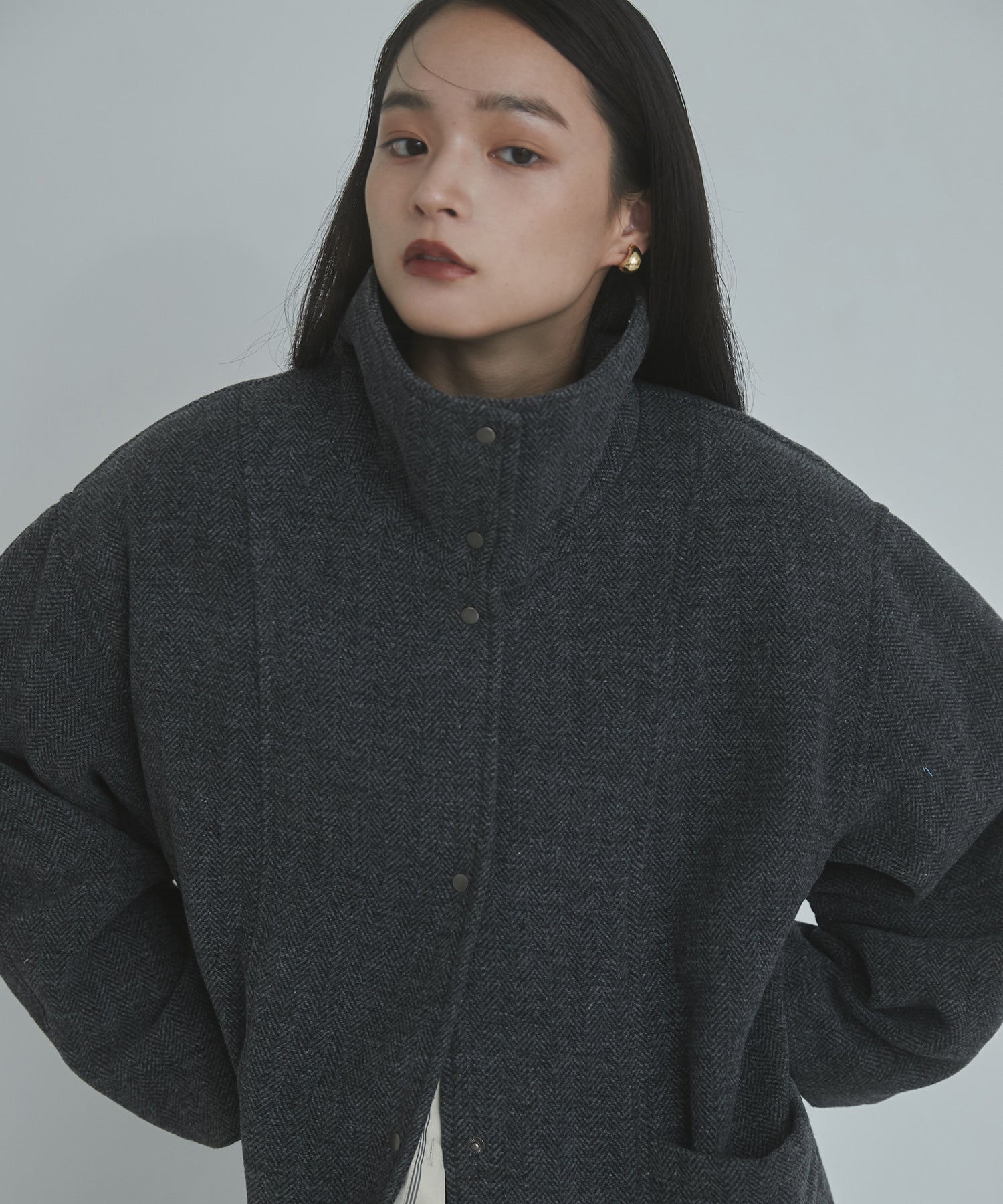 杢ヘリンボーン スタンドカラーコート