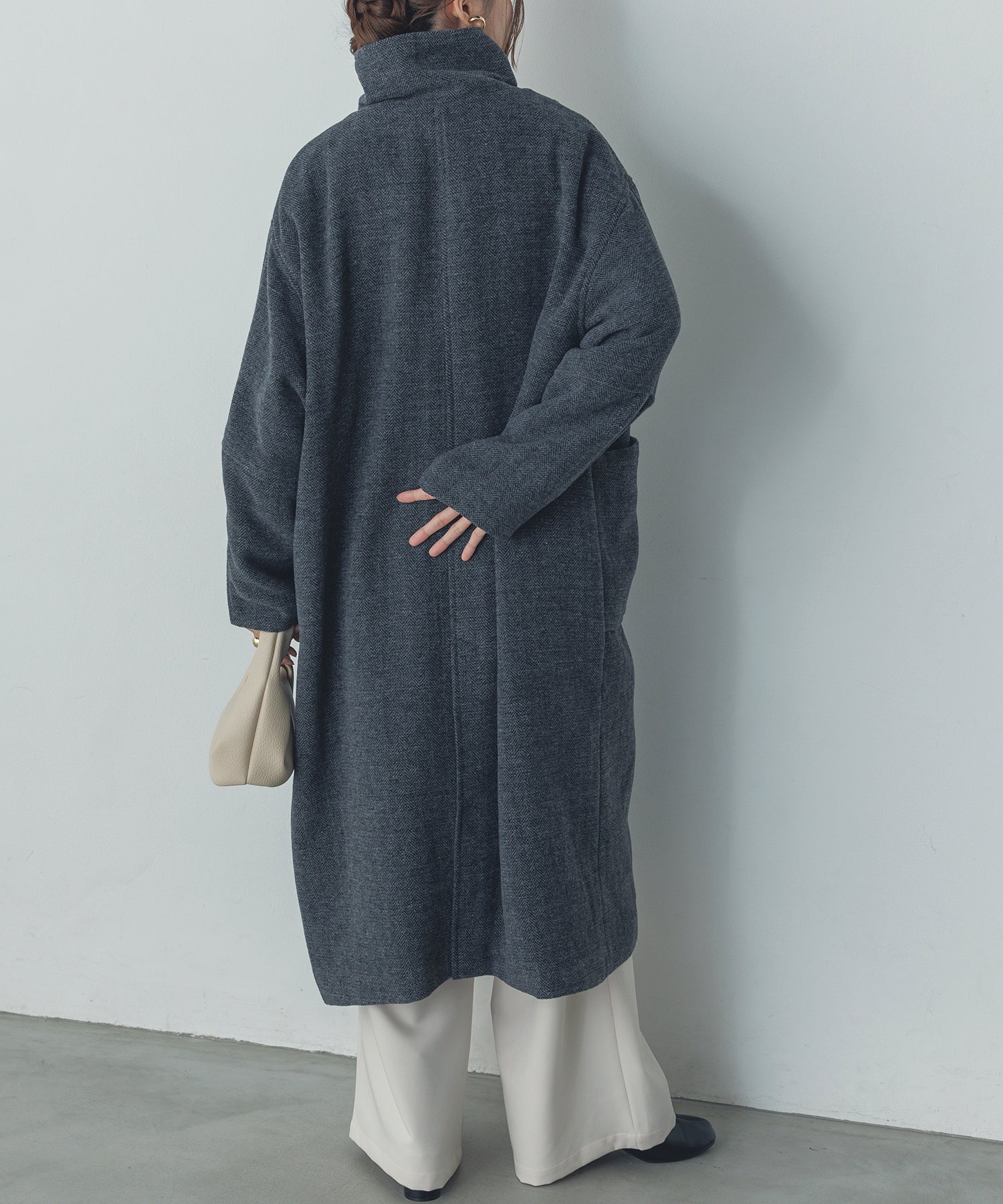 杢ヘリンボーン スタンドカラーコート