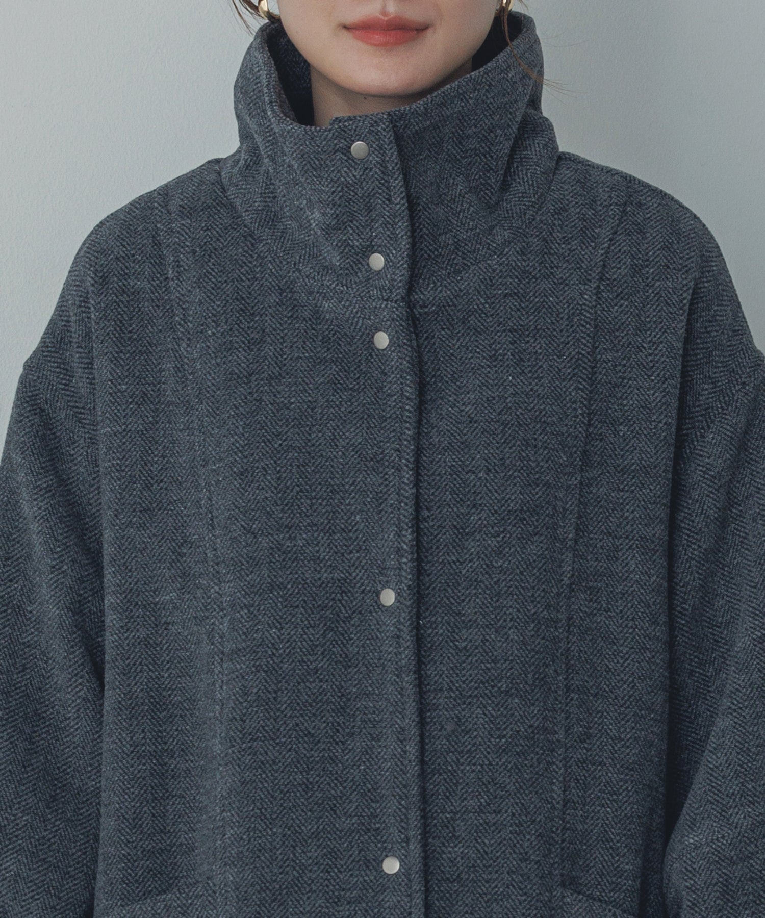 杢ヘリンボーン スタンドカラーコート