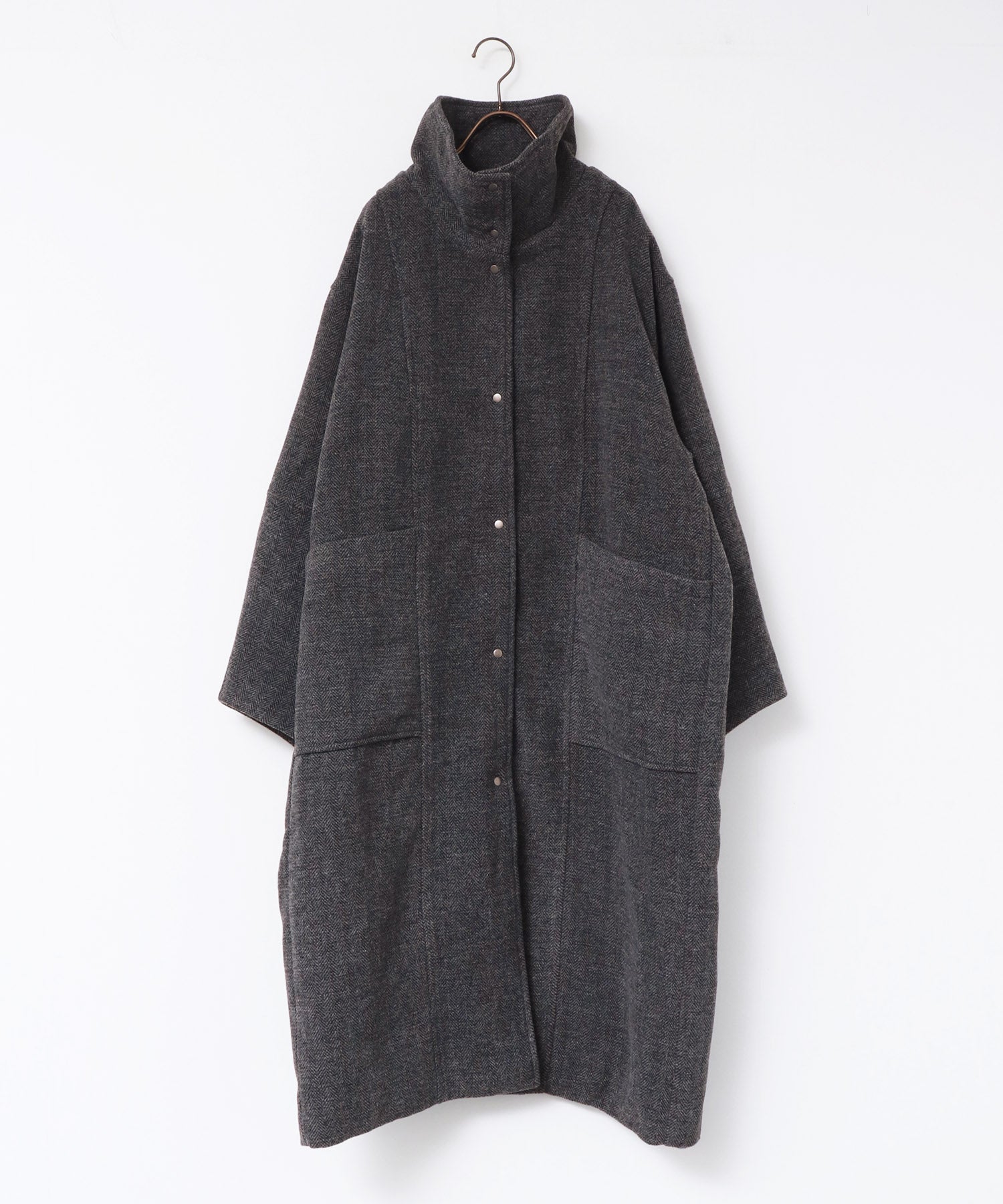 杢ヘリンボーン スタンドカラーコート