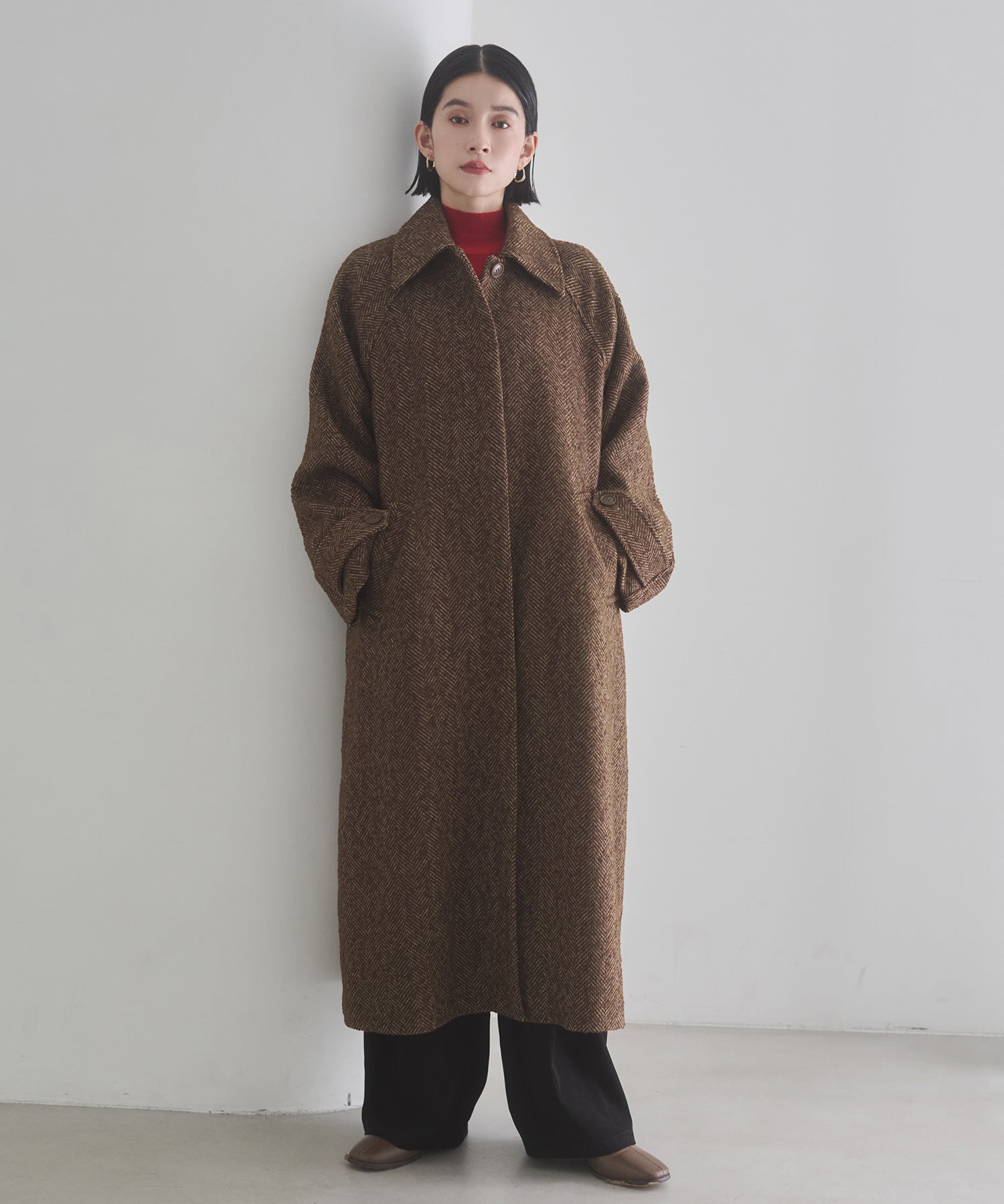 ヘリンボーン ステンカラーコート