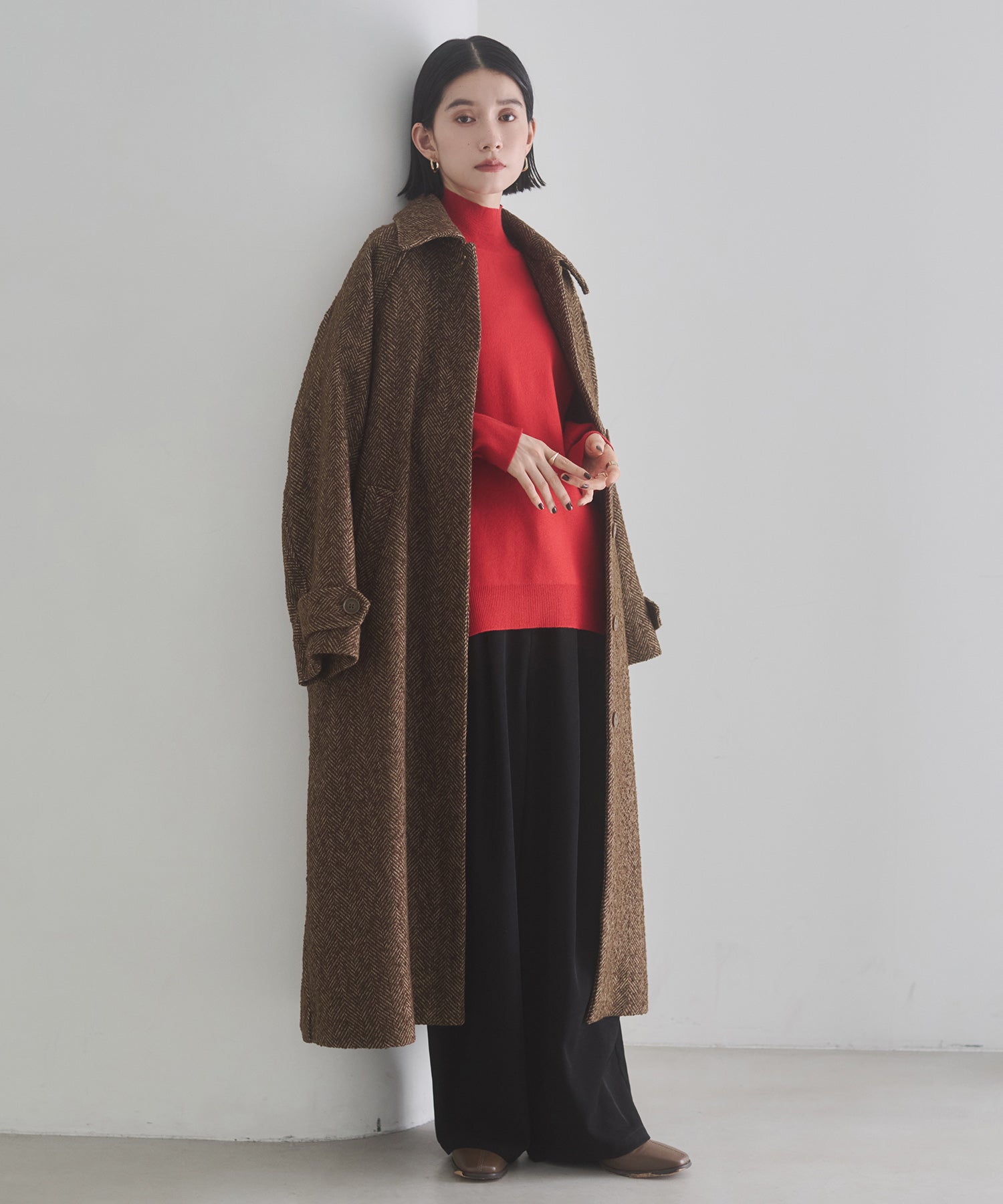 ヘリンボーン ステンカラーコート