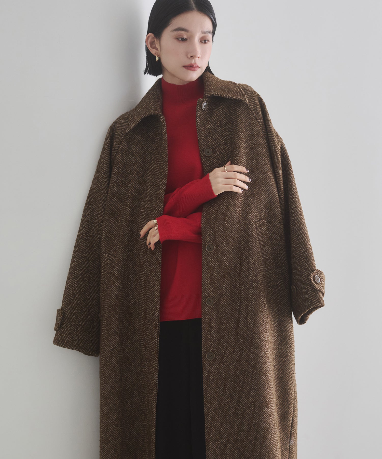 ヘリンボーン ステンカラーコート