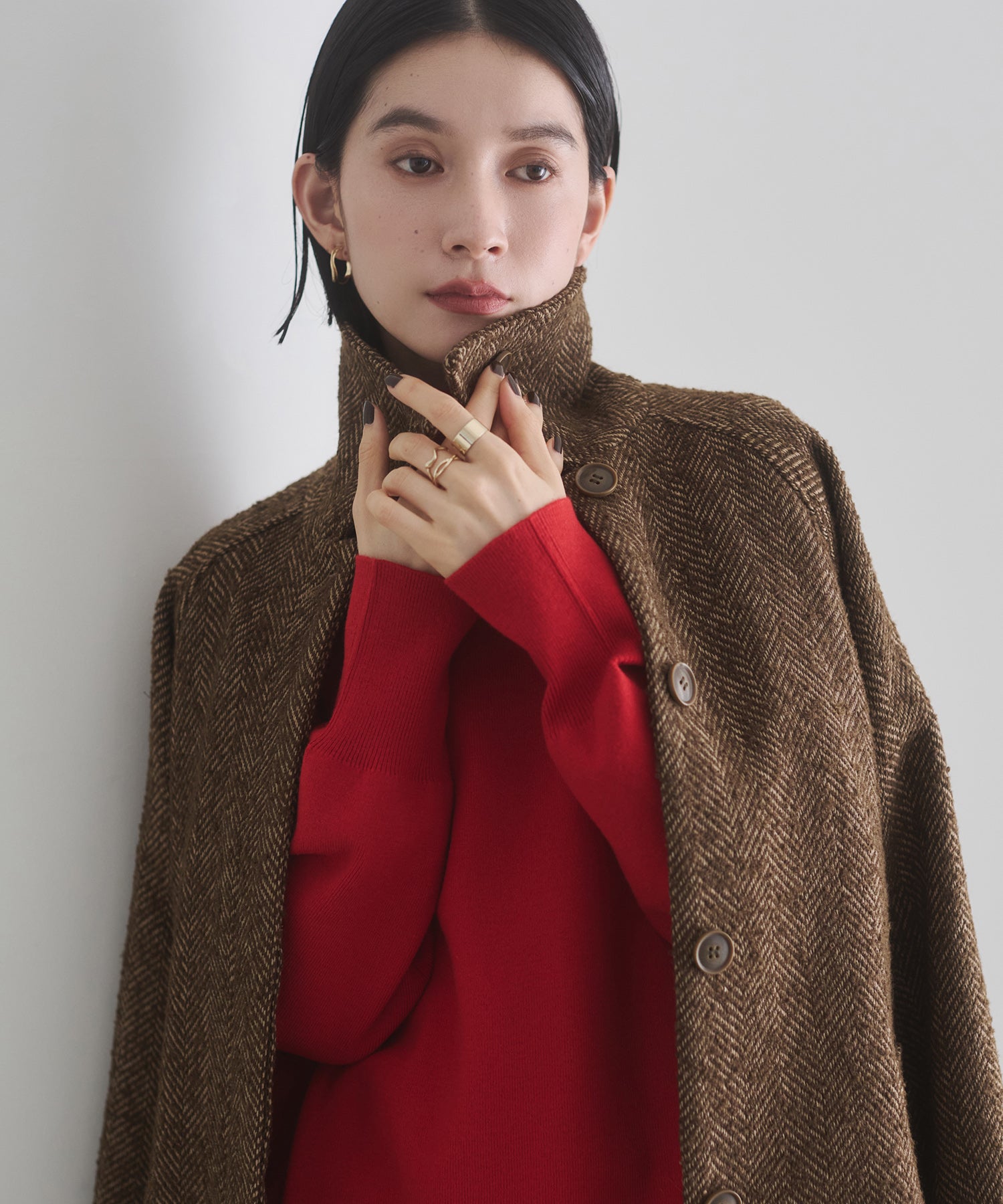 ヘリンボーン ステンカラーコート