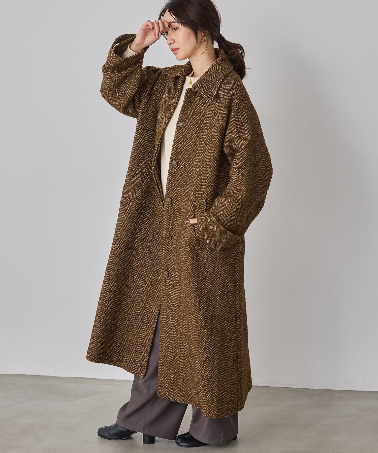 ヘリンボーン ステンカラーコート