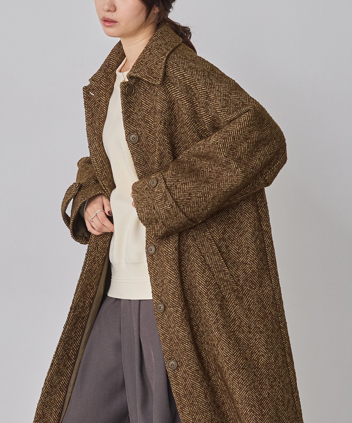 ヘリンボーン ステンカラーコート