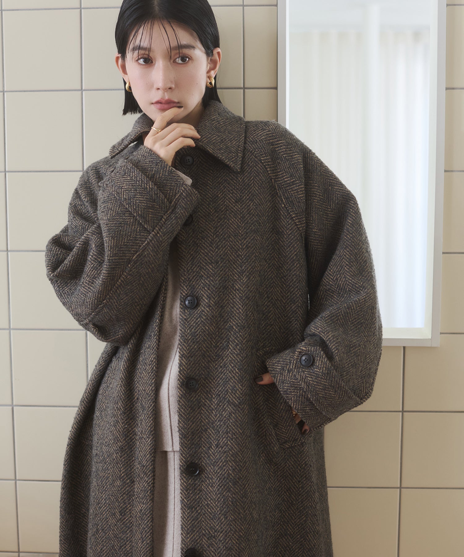 ヘリンボーン ステンカラーコート