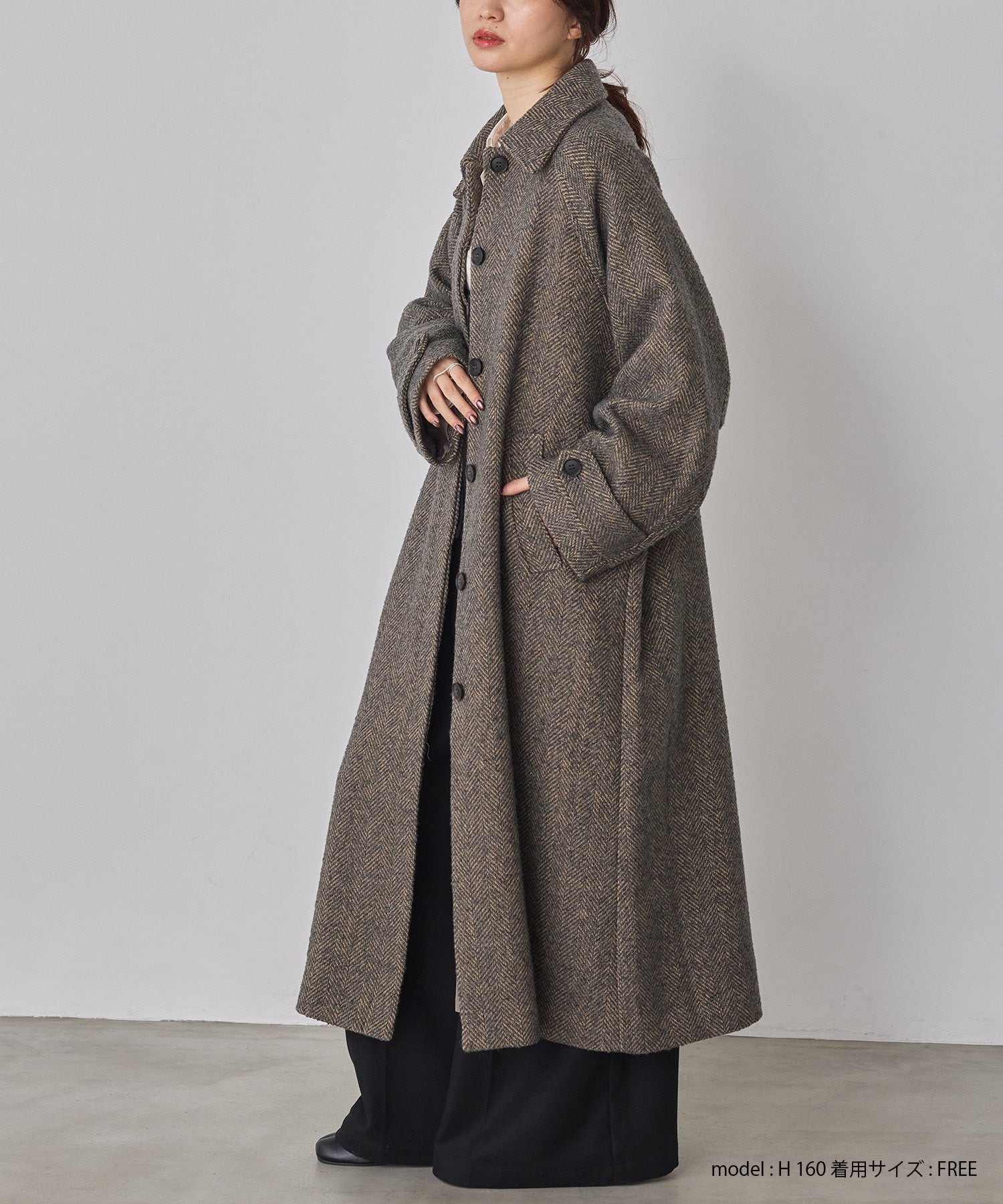 ヘリンボーン ステンカラーコート