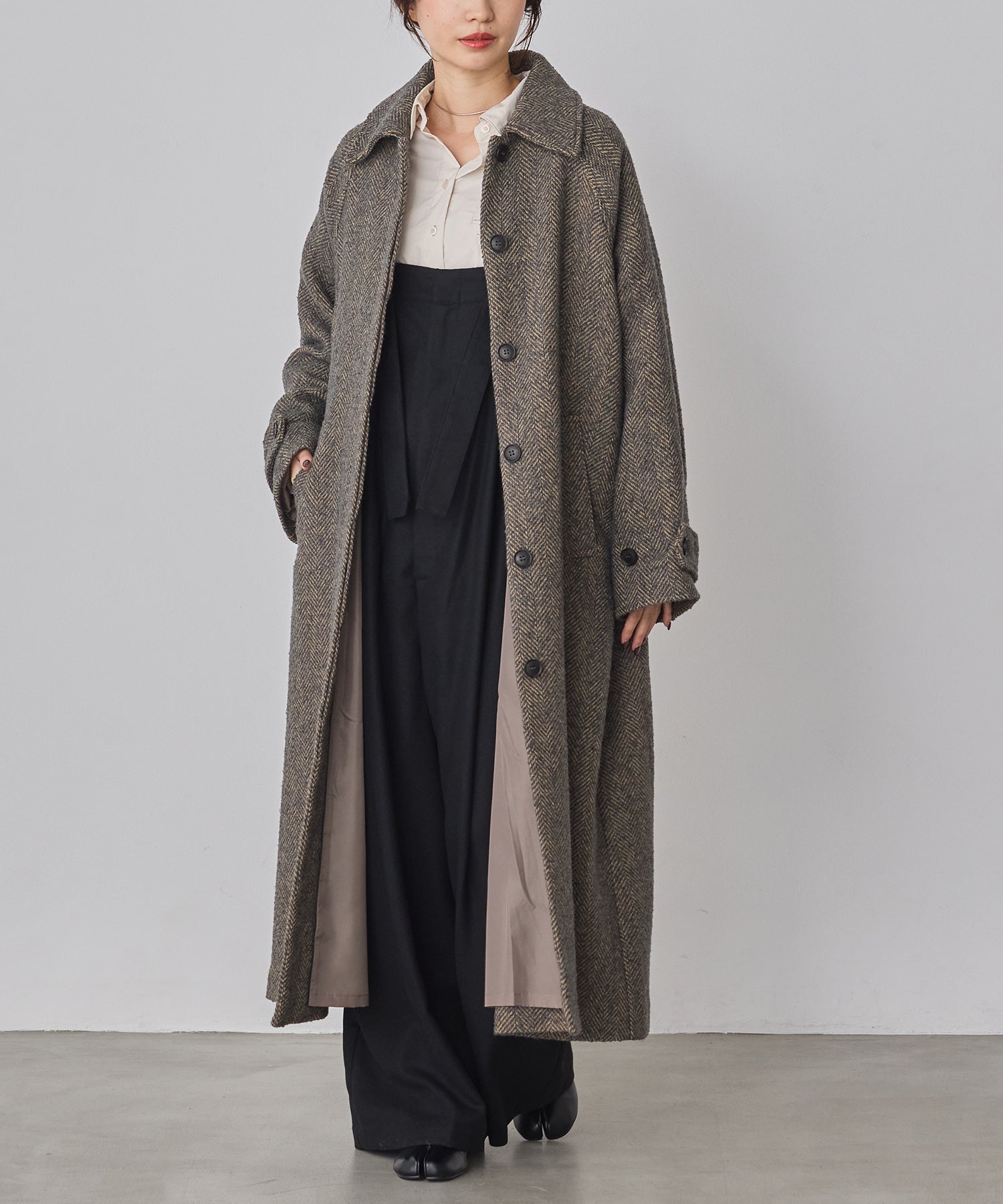 ヘリンボーン ステンカラーコート