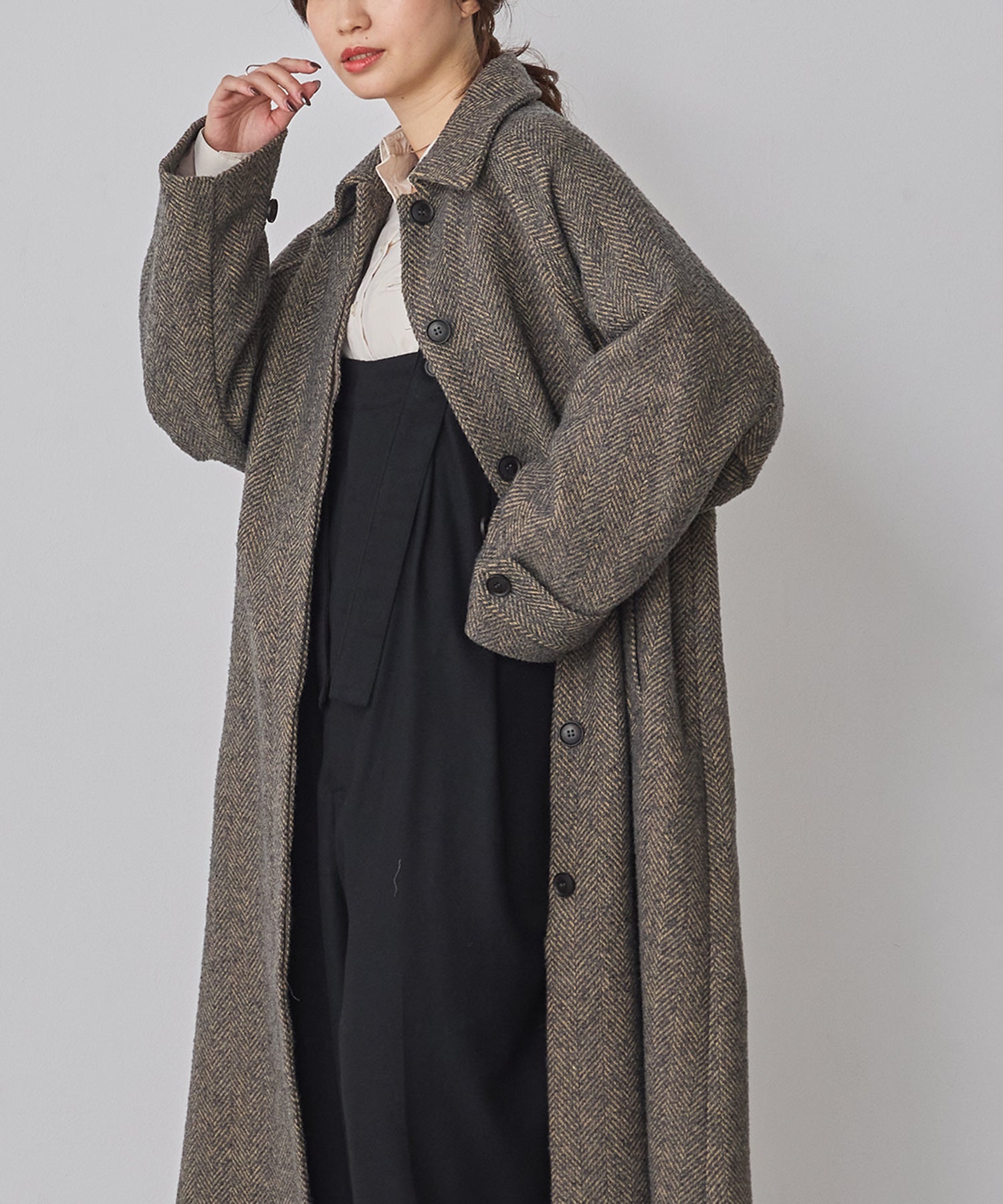 ヘリンボーン ステンカラーコート