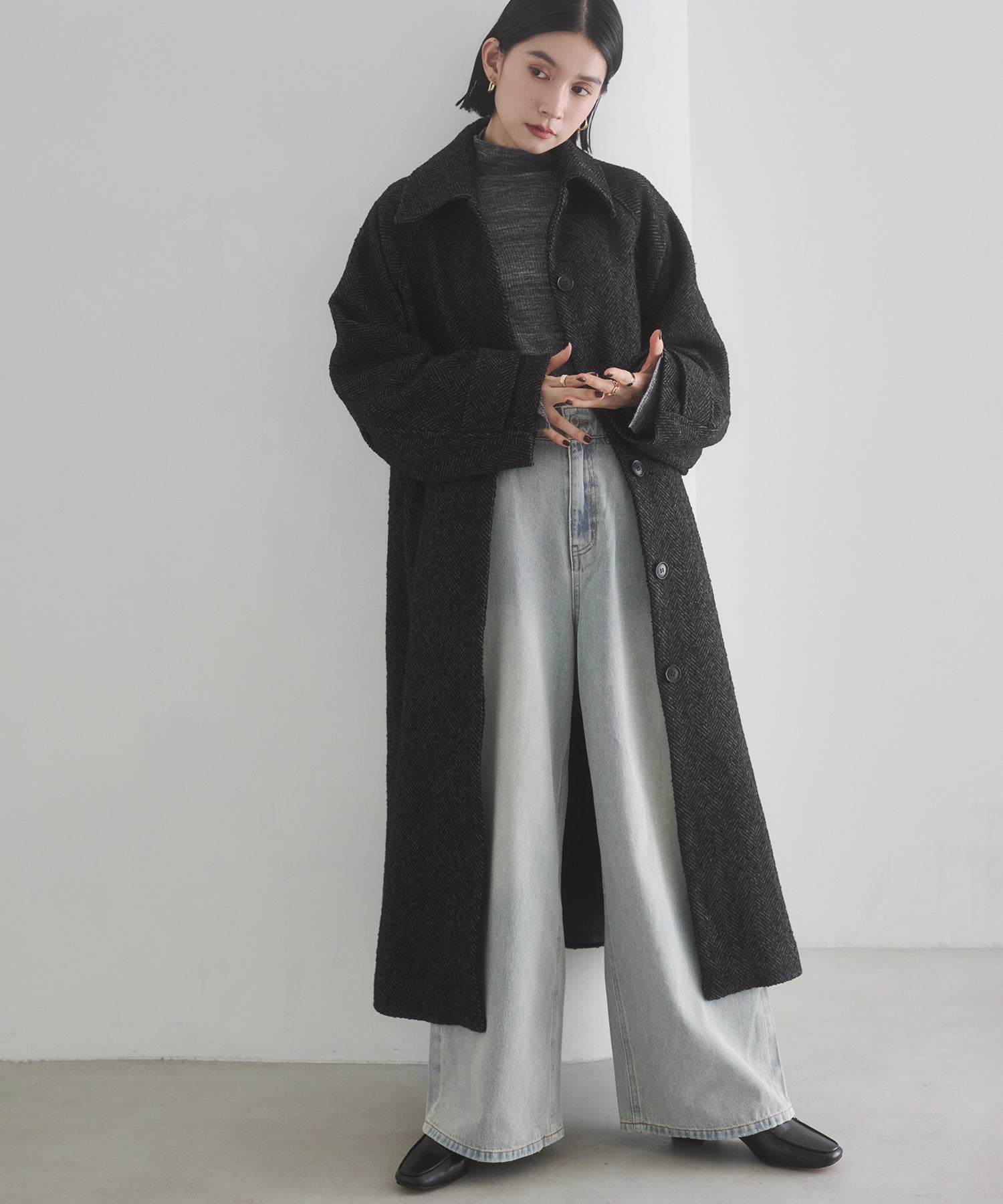 ヘリンボーン ステンカラーコート