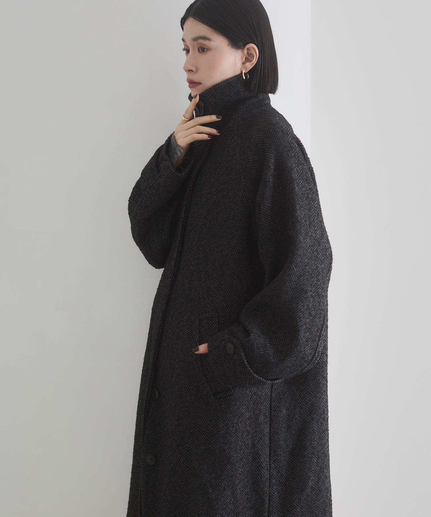 ヘリンボーン ステンカラーコート