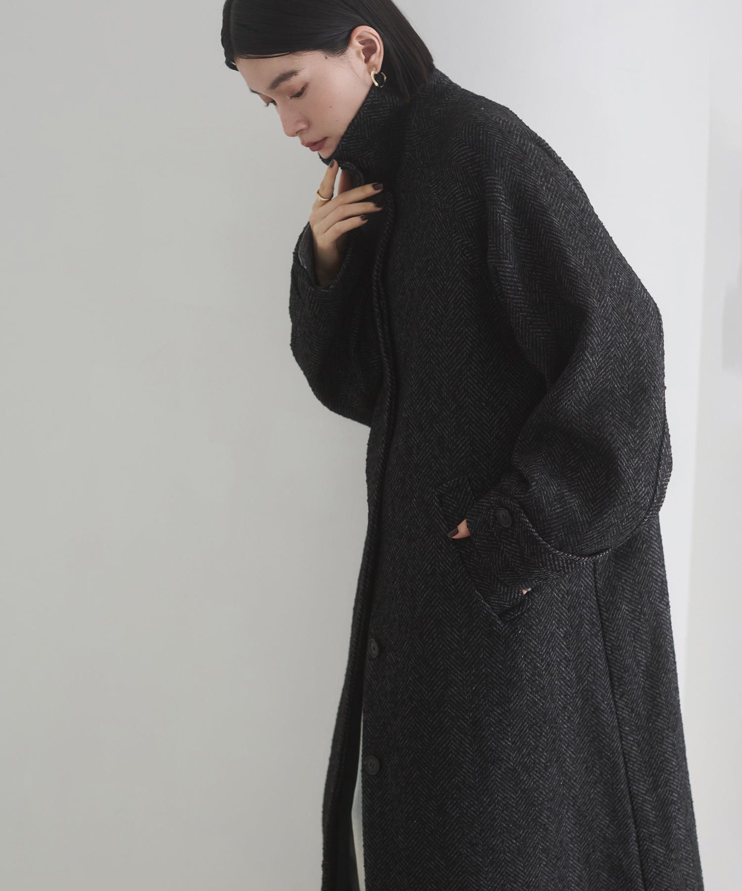 ヘリンボーン ステンカラーコート