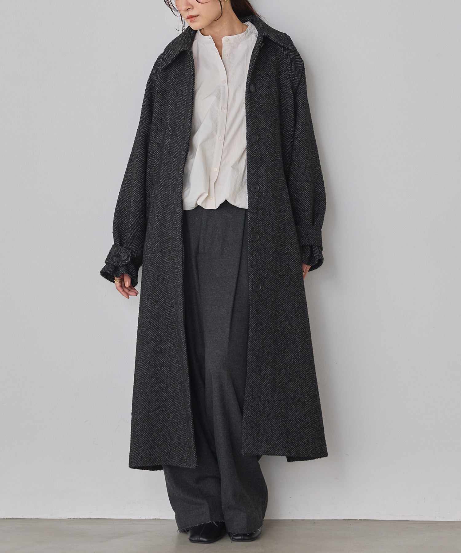 ヘリンボーン ステンカラーコート