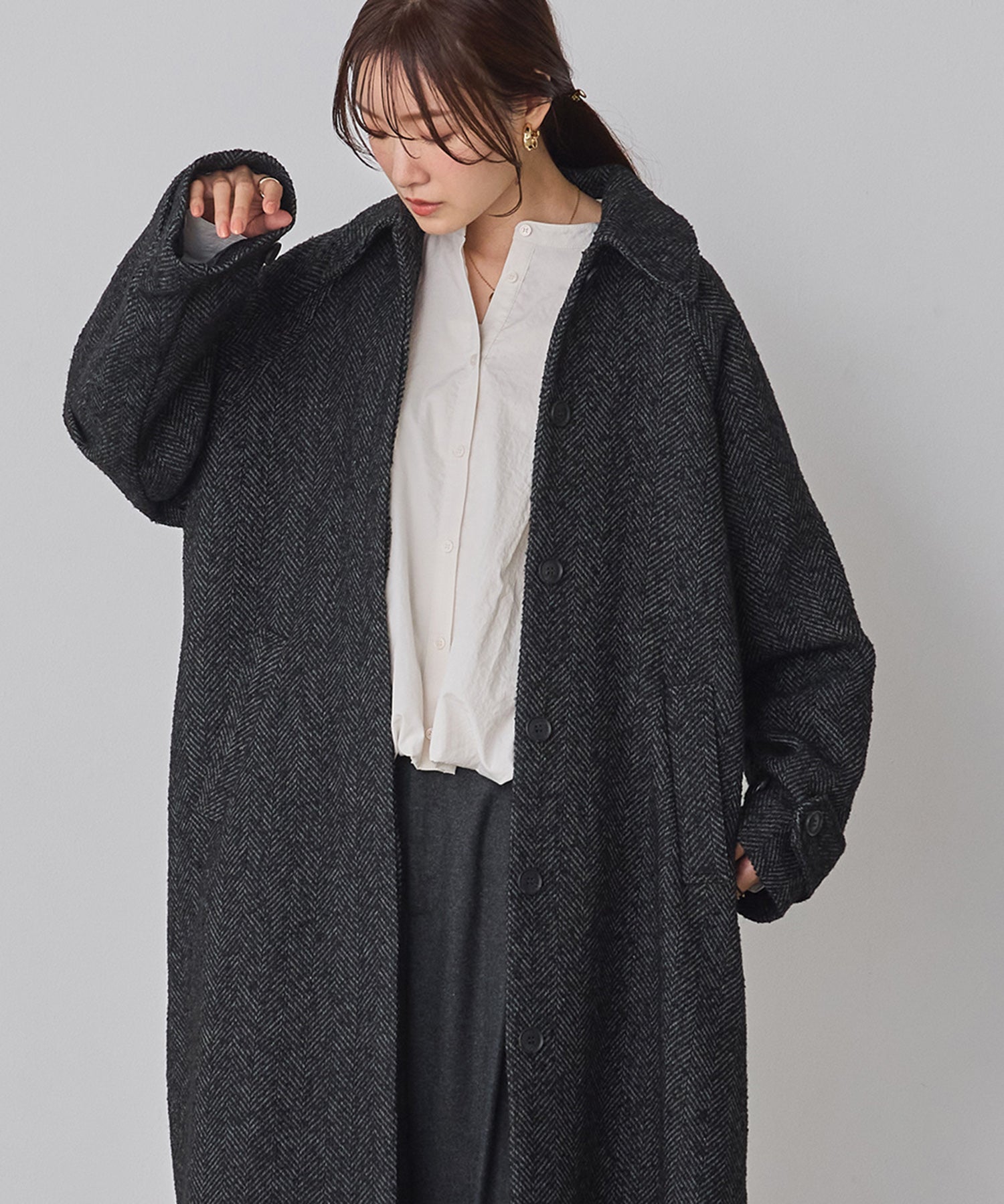 ヘリンボーン ステンカラーコート