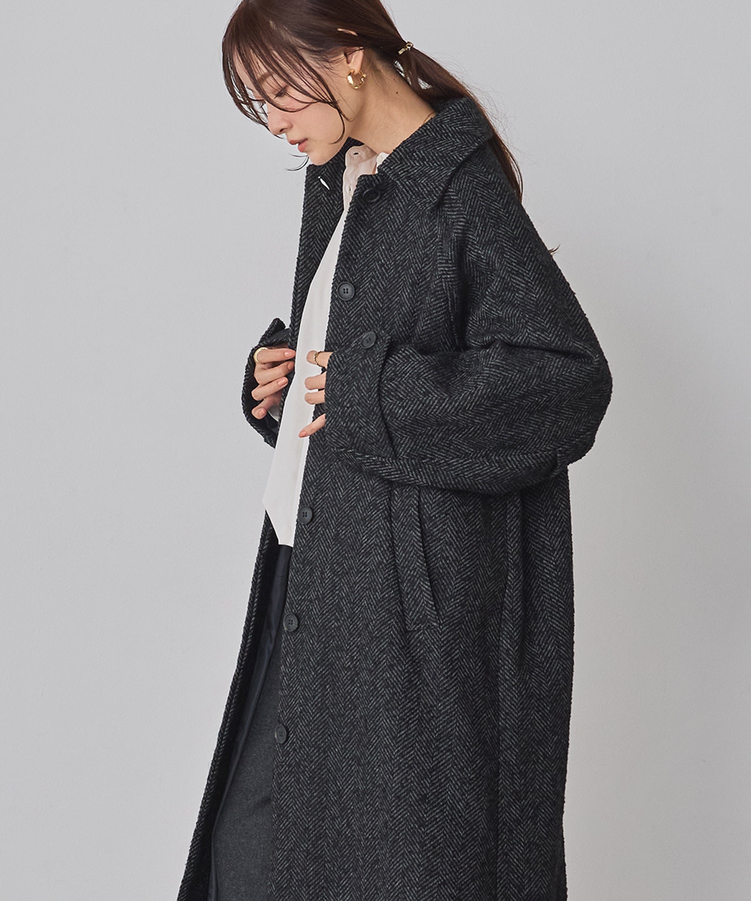 ヘリンボーン ステンカラーコート