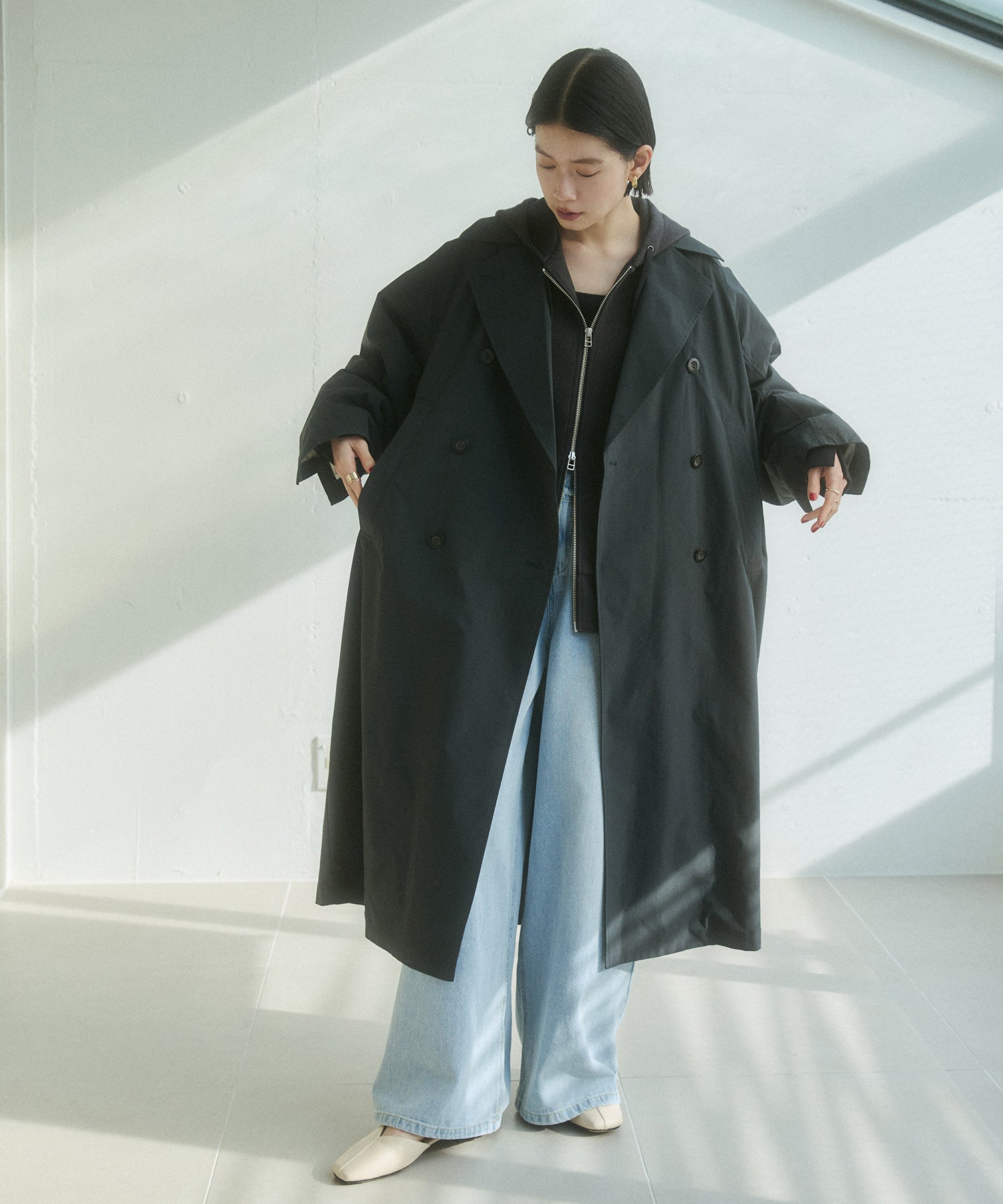 ストレッチポリエステル トレンチコート