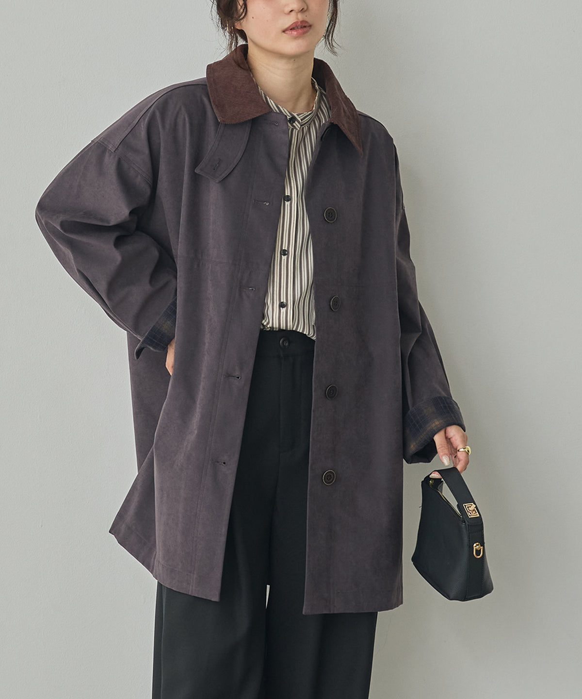 COLOUR-BLOCKED COLLAR BONDED STAND-UP COLLAR COAT