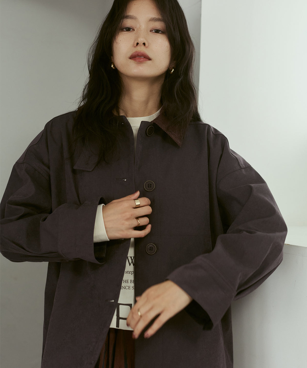 COLOUR-BLOCKED COLLAR BONDED STAND-UP COLLAR COAT