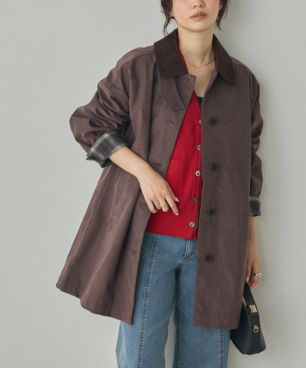 COLOUR-BLOCKED COLLAR BONDED STAND-UP COLLAR COAT