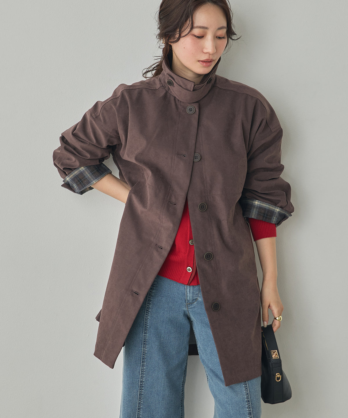 COLOUR-BLOCKED COLLAR BONDED STAND-UP COLLAR COAT