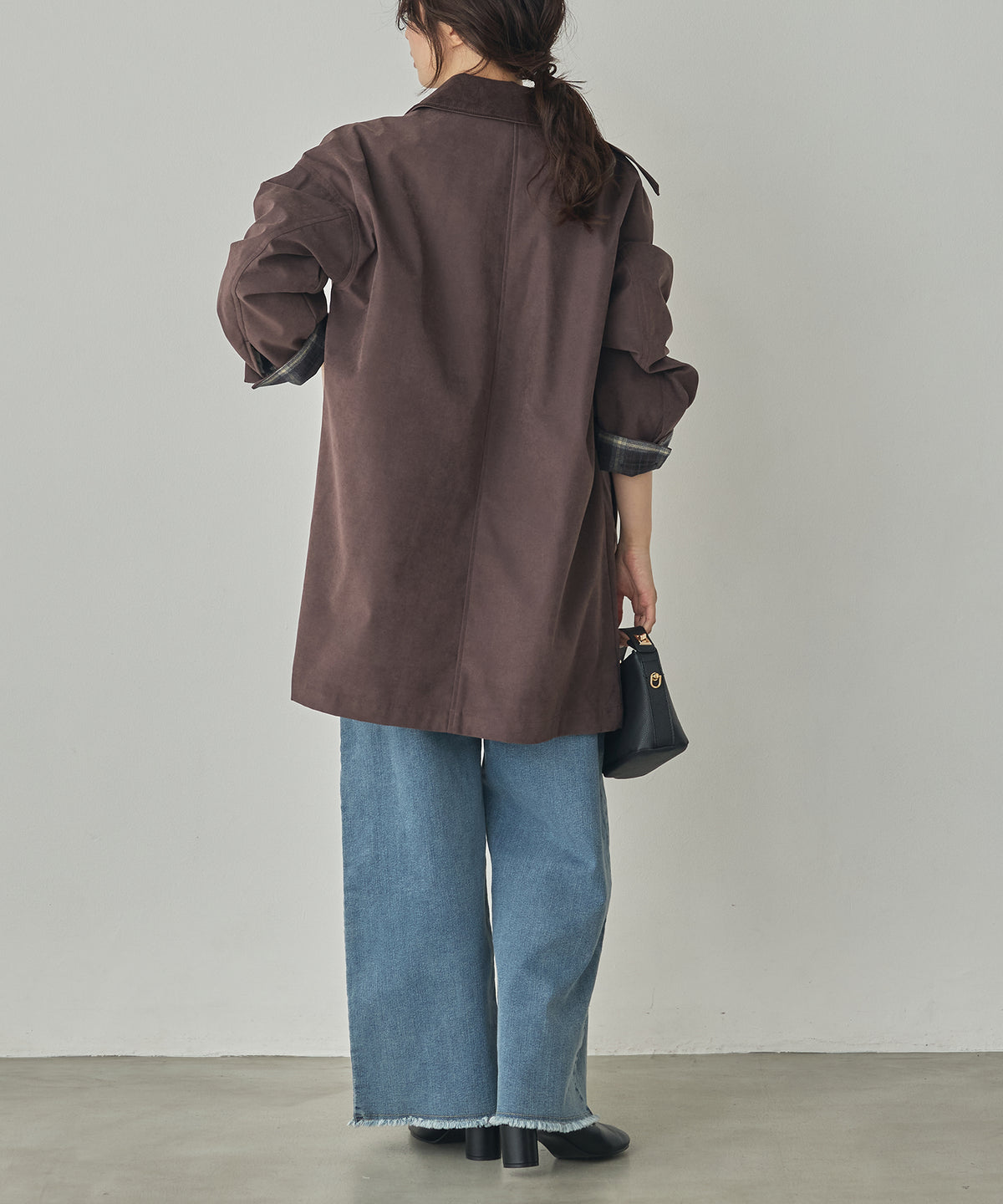 COLOUR-BLOCKED COLLAR BONDED STAND-UP COLLAR COAT
