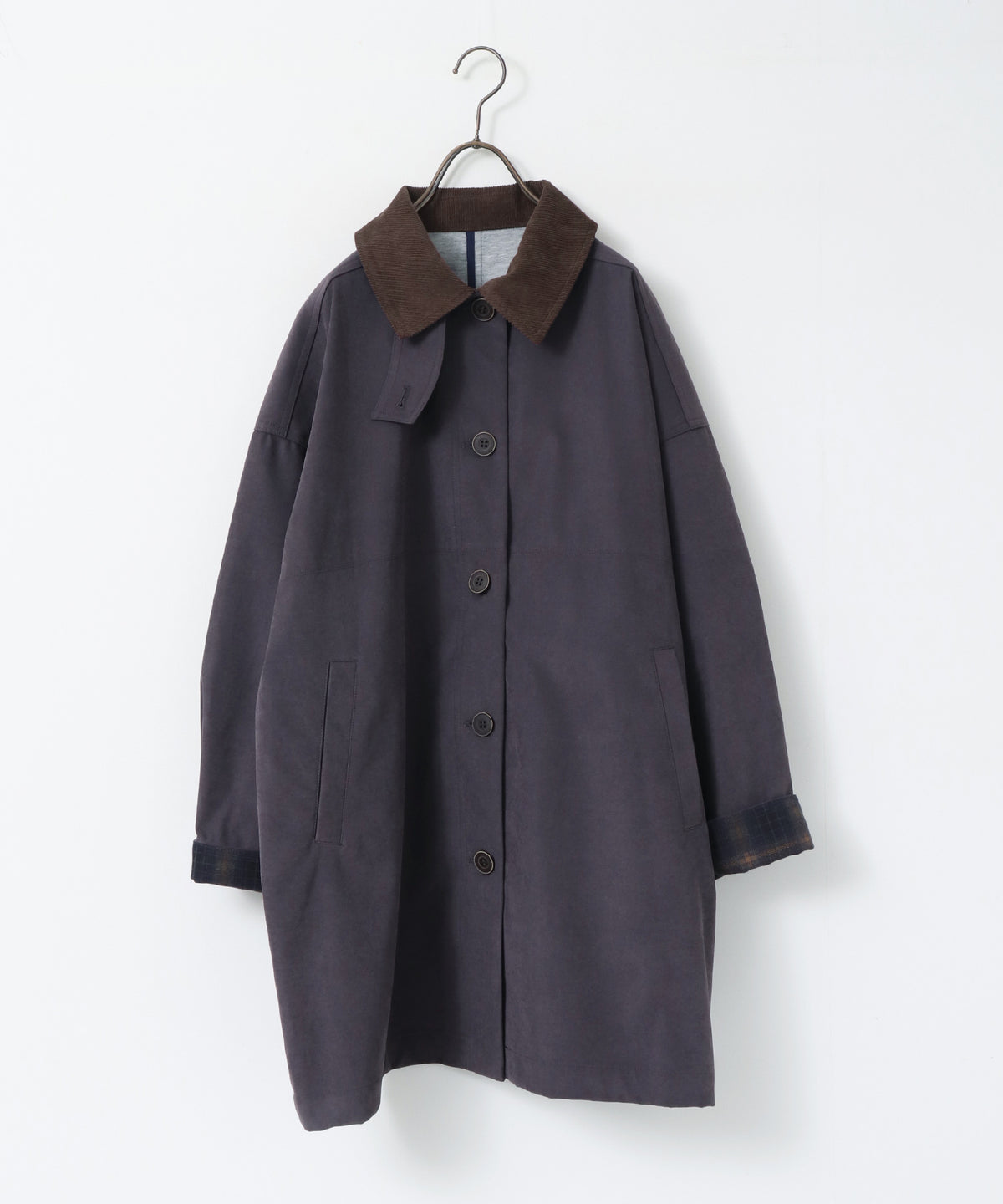 COLOUR-BLOCKED COLLAR BONDED STAND-UP COLLAR COAT